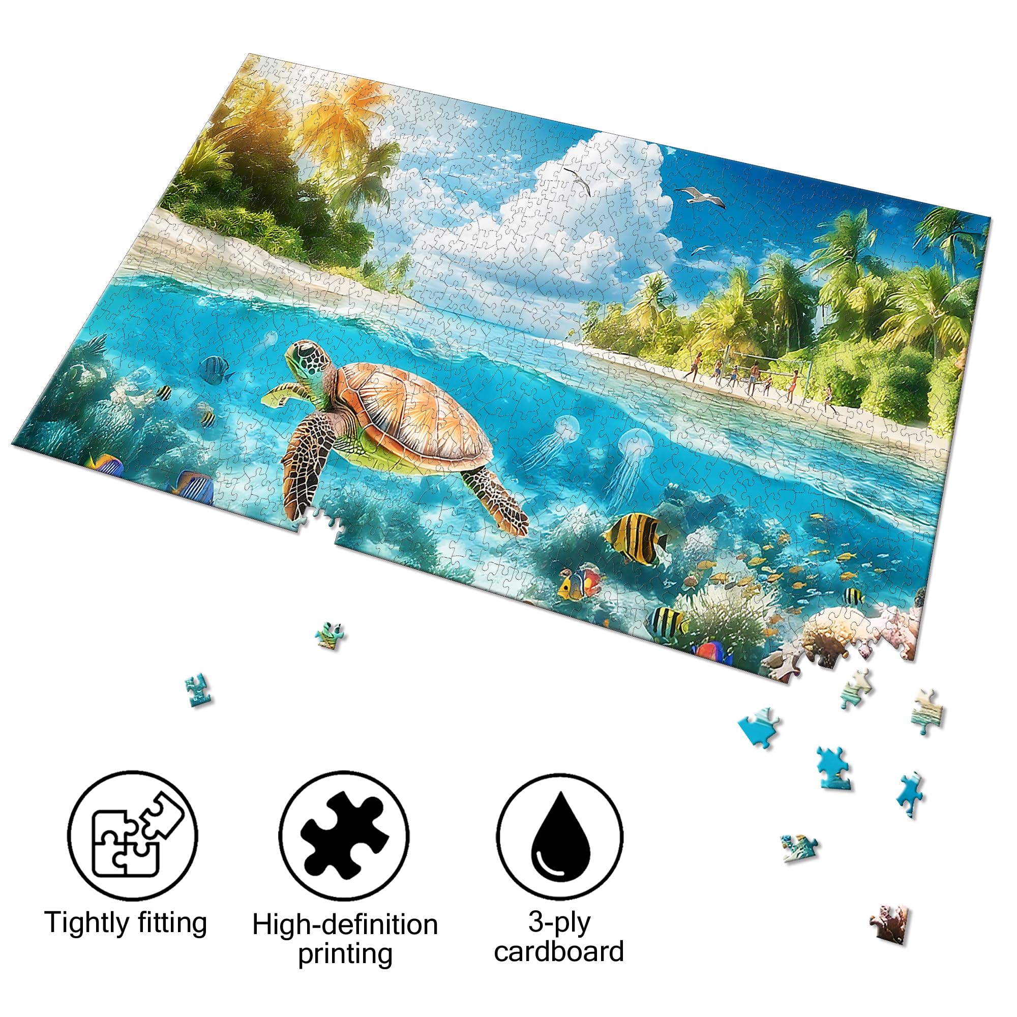 Bimkole Turtle Puzzles for Adults 1000 Pieces, Coral Paper Jigsaw Puzzle 1000 Pieces - Image 2