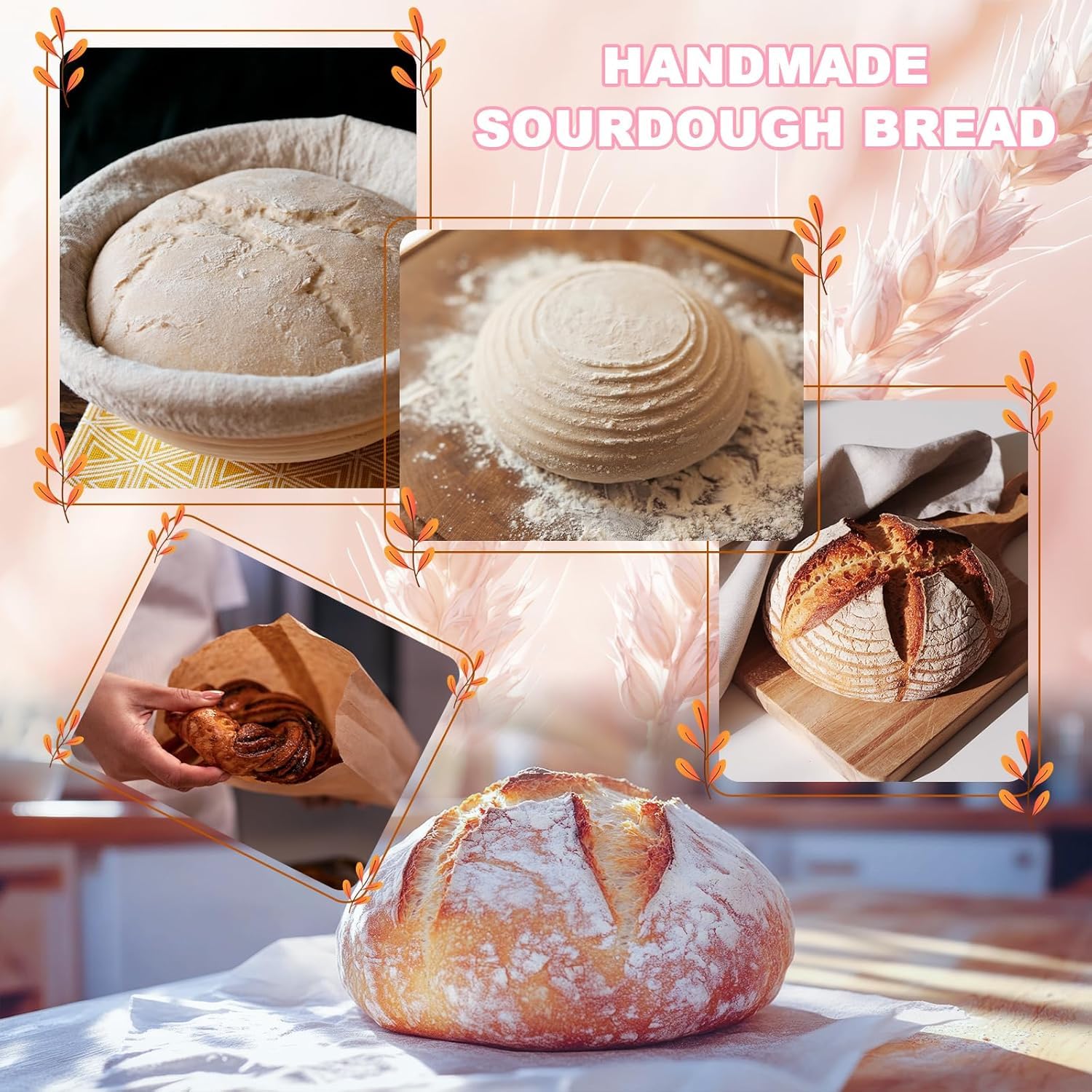 Banneton pour Pain Set, Banneton à Levage Artisanal, Panier à Levage en Rotin Naturel pour Pâte à Pain & Sourdough, Accessoire de Boulangerie Idéal pour la Maison et les Débutants