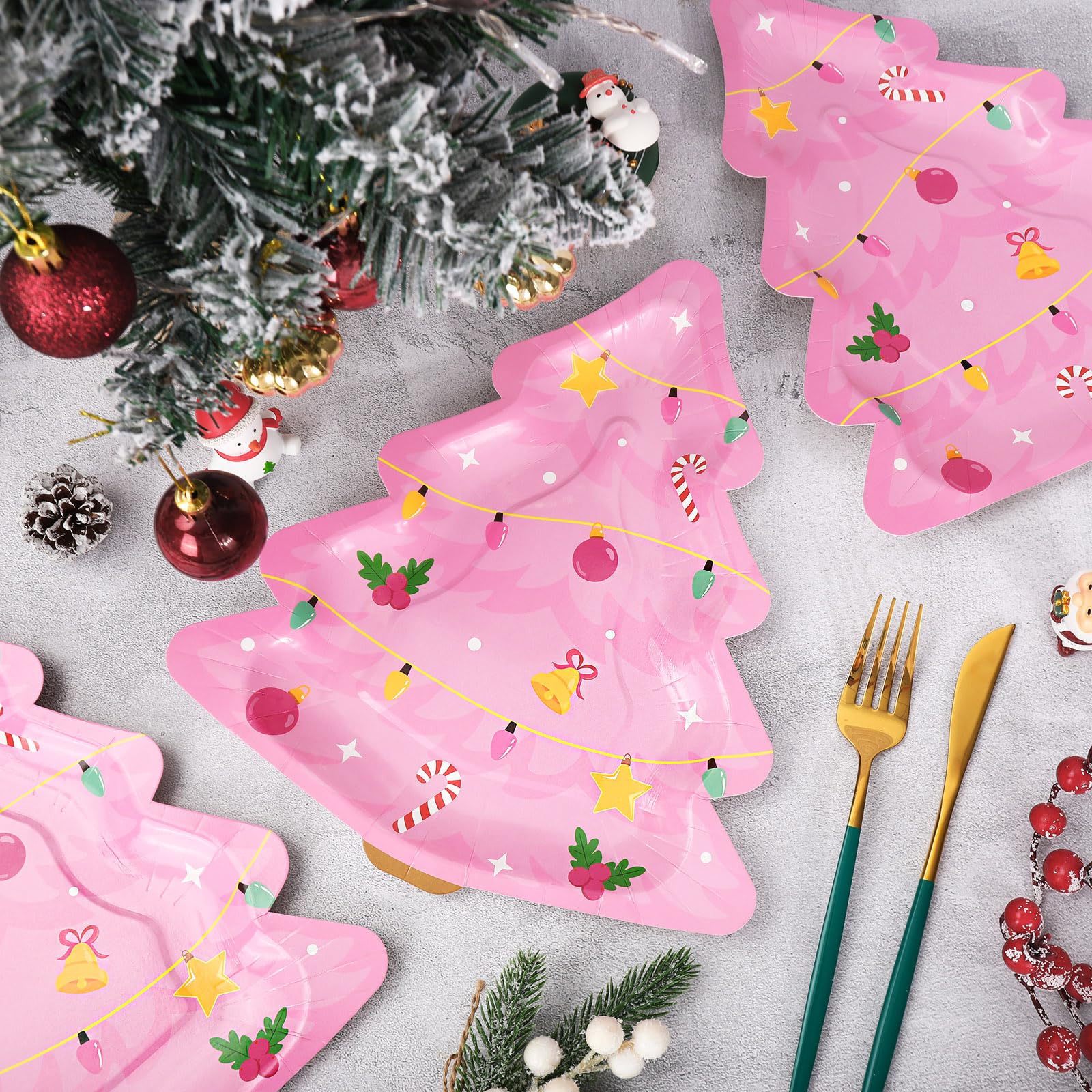 JarThenaAMCS 50 platos de papel de Navidad, platos desechables para árbol de Navidad, platos desechables para Navidad, fiesta de invierno, suministros de vajilla