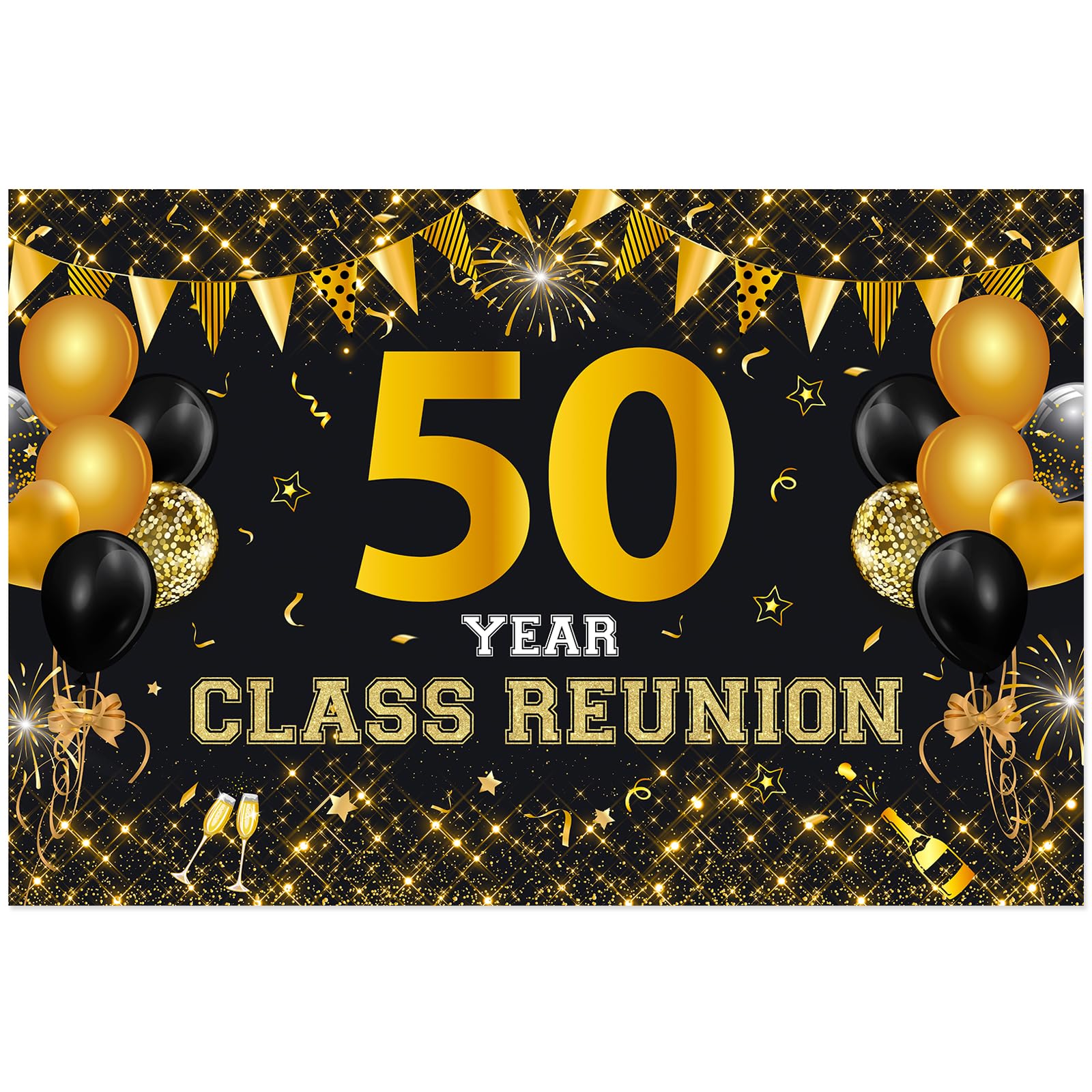 50 Year Class Reunion Backdrop - Black and Gold 50th School Class Reunion Decorations, Photography Background for Class of 1974 High School Reunion Welcome Back Party