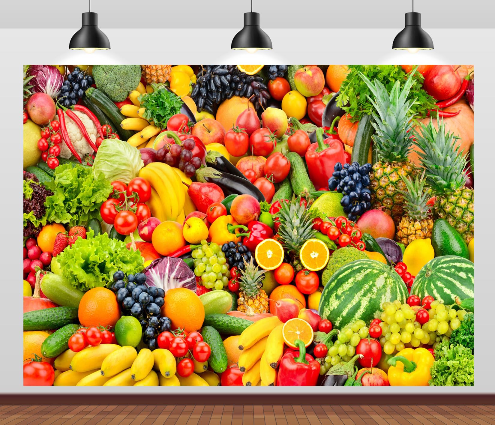 CORFOTO Fabric 7x5ft Various Fruits Backdrop Farm Market Fresh Food Fruits Vegetarian Background for Organic Food Healthy Nutrition Vegetarian Concept