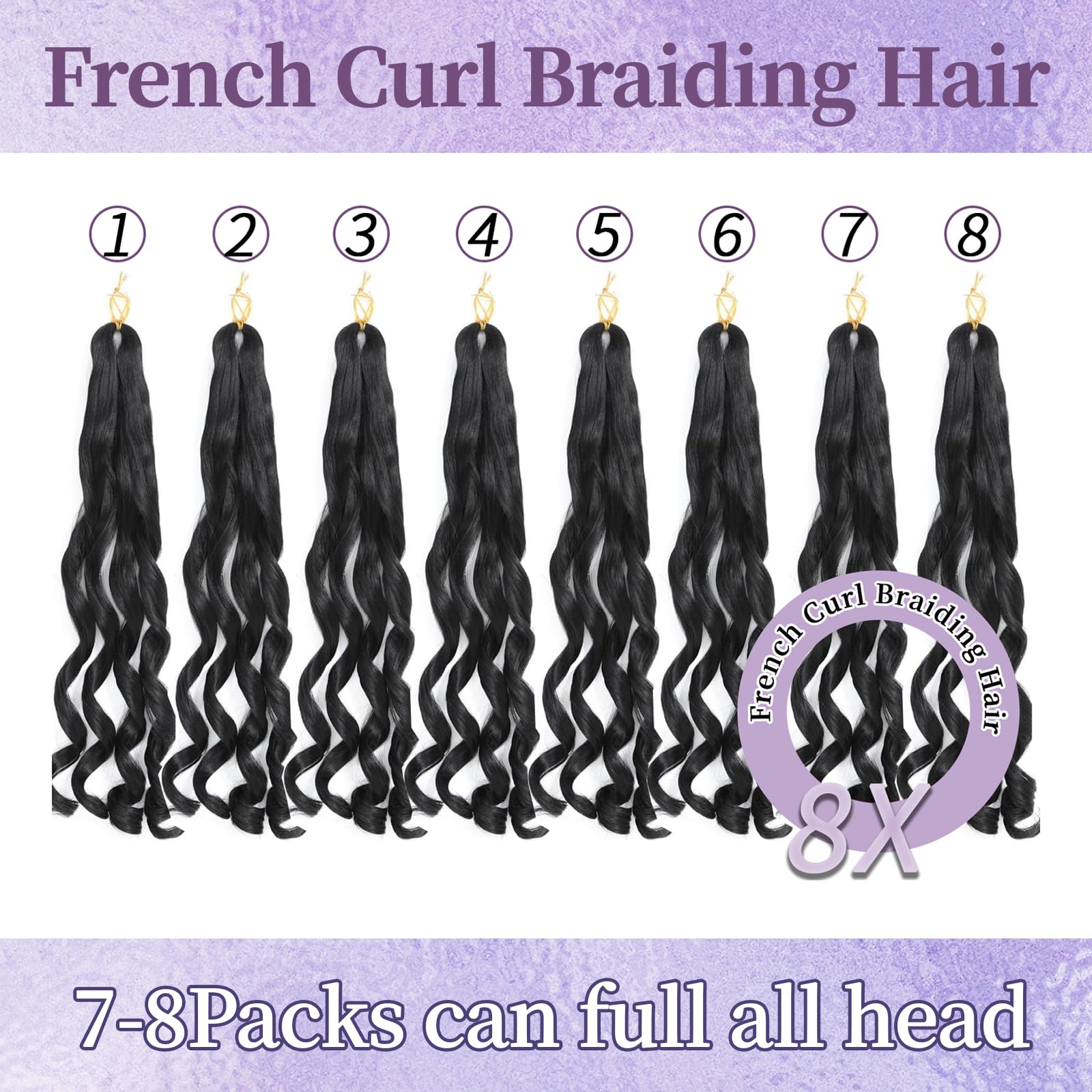 12 Inch French Curls Braiding Hair 8 Packs Spanish Curly Braids Pre Stretched Loose Wave Soft French Curl Synthetic Braiding Hair Extensions for Women (1B, 12 Inch (Pack of 8))