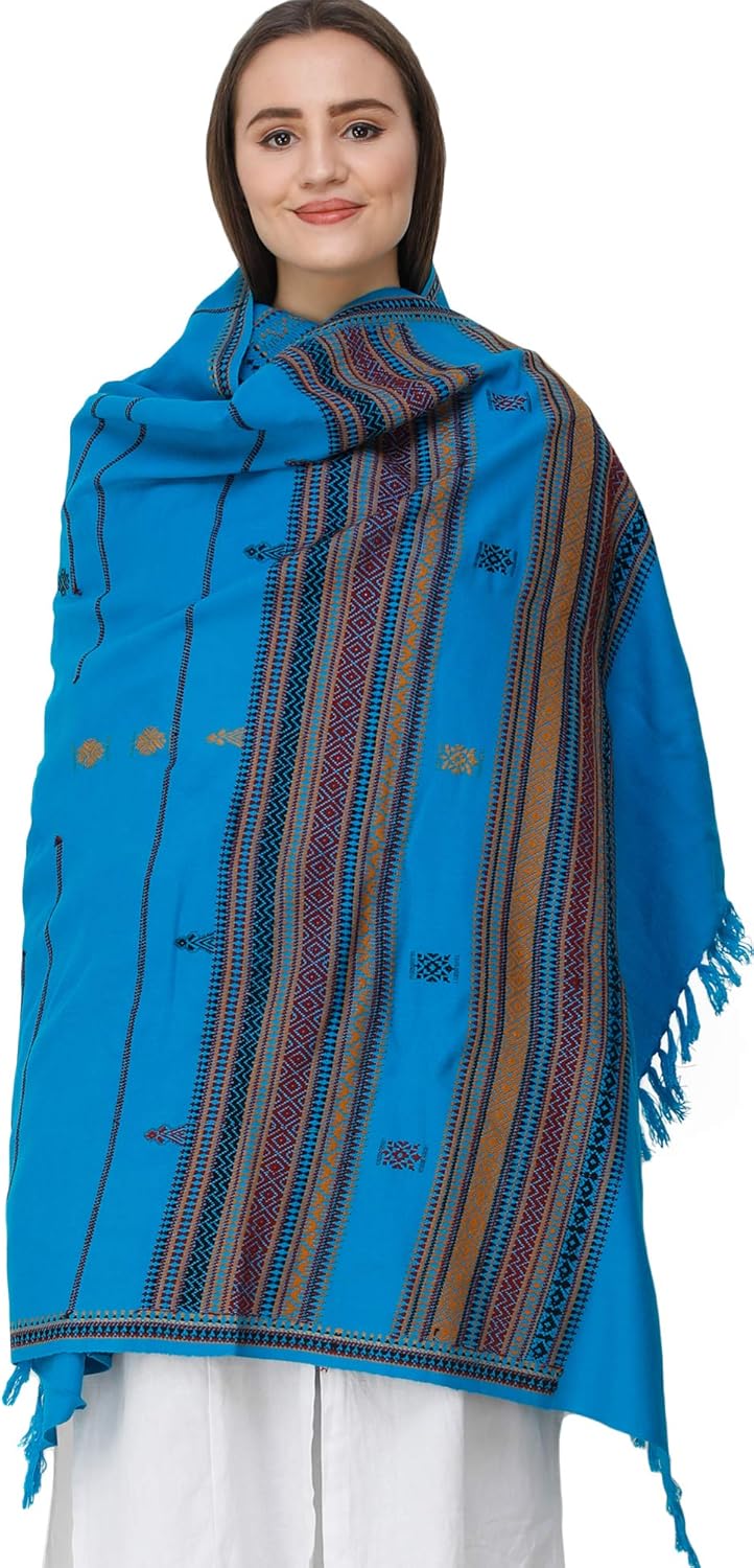 Exotic India Handloom Shawl from Manipur with Traditional Motifs - Pure Wool