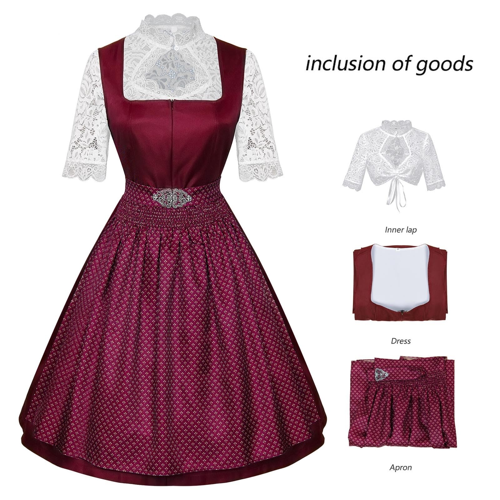 Dirndl Damen Midi Trachtenkleid Elegant Oktoberfest Damen Outfit Trachtenmode Kleid Bayerisches Bierfest Cosplay 2 Teilig Traditionelle Ethnischen Stil Freizeitkleid Partykleid