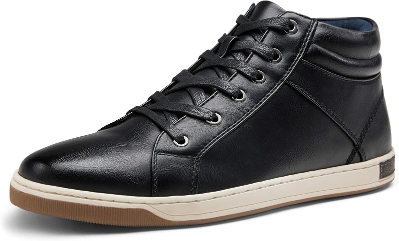 Jousen Men High Top Dress Sneakers Casual Lace Up Fashion Boots Shoes | Synthetic upper, padded collar, breathable mesh lining, removable cushioned insole, slip-resistant rubber outsole