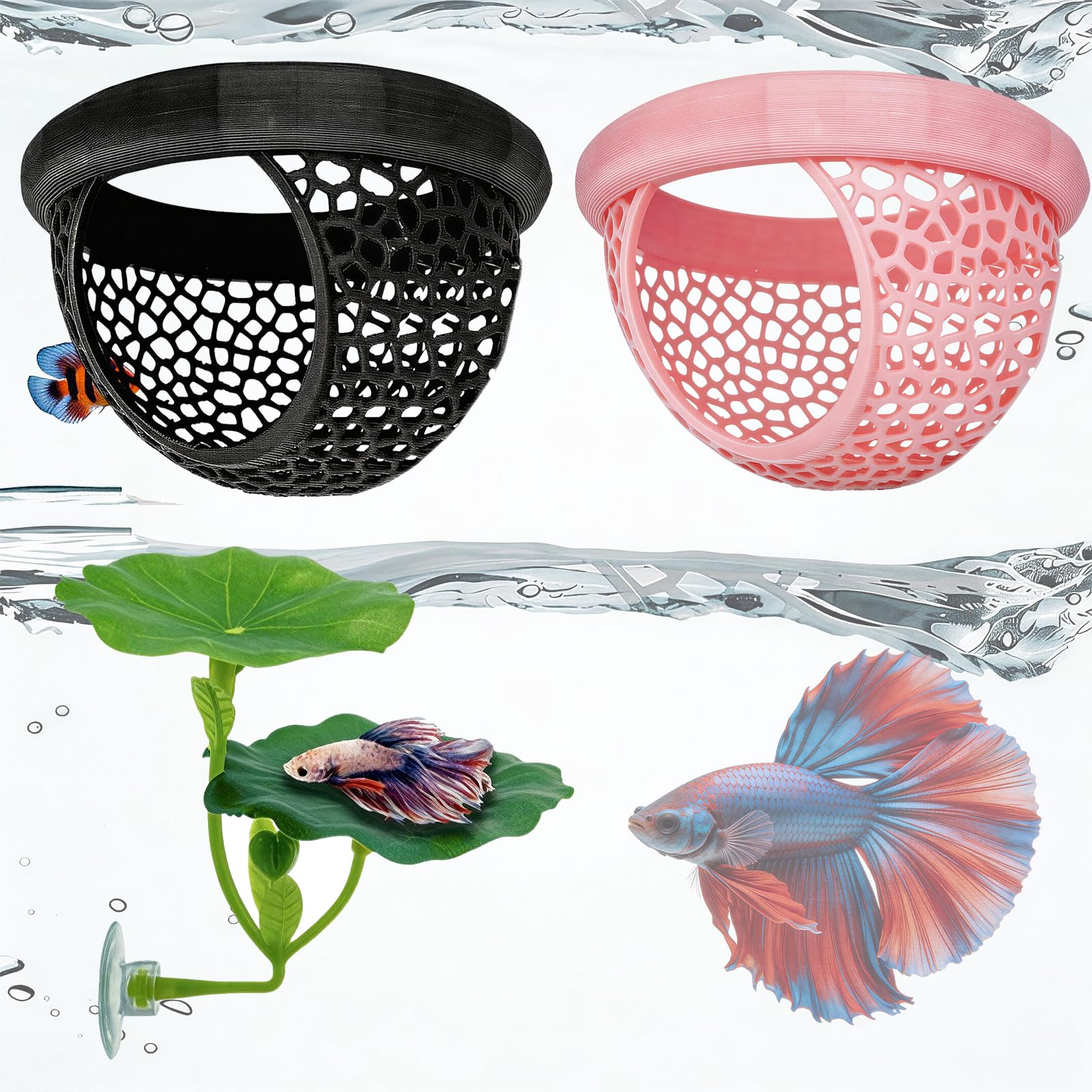 Photo 1 of 3 PCS Betta Hammock, Set Including 2 beta Fish Tank Decor and 1 Aquatic Plants, Beta Fish Resting Spot, Aquarium Accessories for Bettas