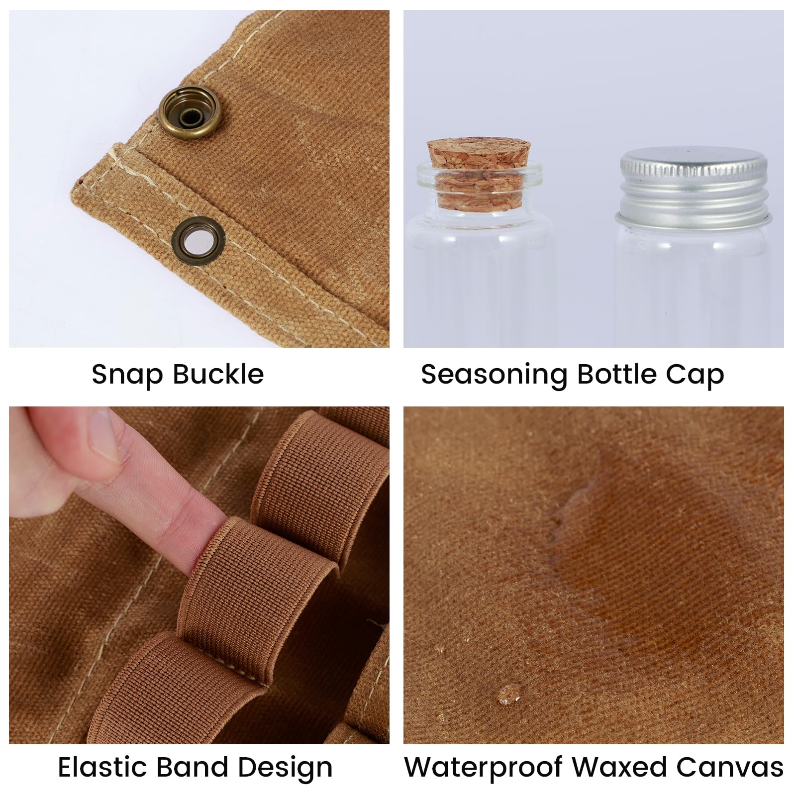 Foribyw Portable Spice Bag with 9 Spice Jars Canvas Seasoning Bottle Holder with Thread Hole Travel Condiment Container Camping Spice Kit for Outdoor BBQ Picnic - Image 4