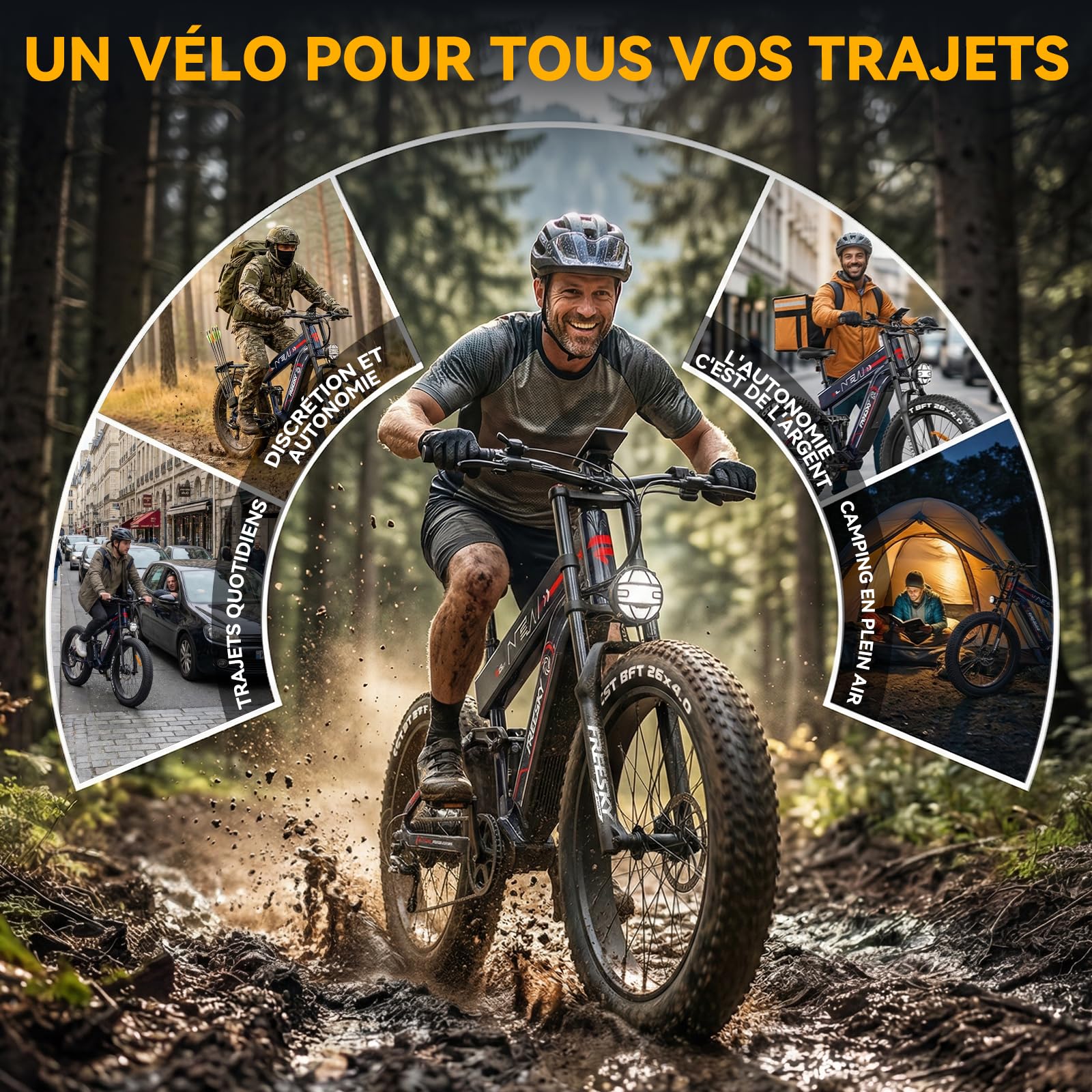 FREESKY Alaska Pro Vélo électrique, 48V 41Ah Double Batterie Amovible, 26" VTT électrique Adulte Velo electrique Freins Hydrauliques Suspension, 140-250km Autonomie, Écran LCD, 7 Vitesses, 25KM/H 250W