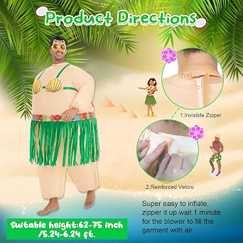Spinosaurus Inflatable Luau Hula Skirt Costume,Hawaiian Themed Party Funny Blow Up Costumes for Adult Beach Inflatable Suit