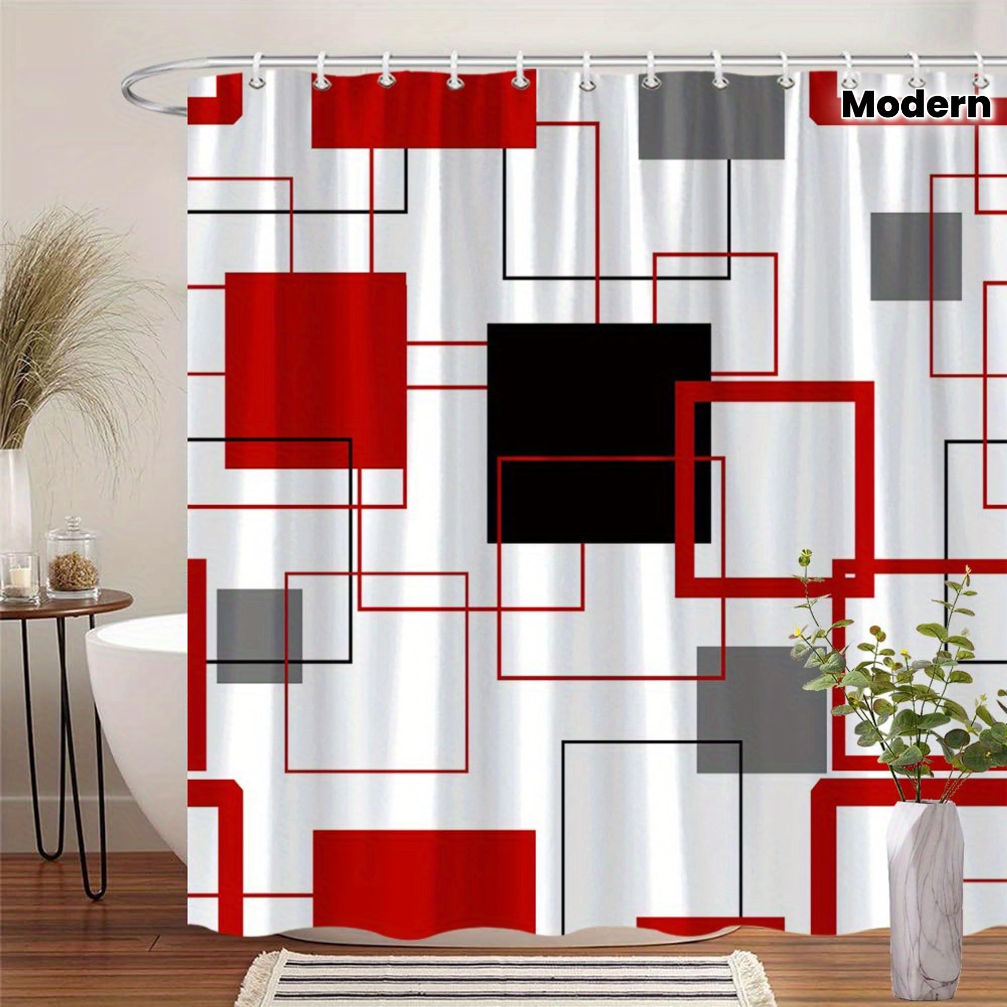 Rideau de douche moderne rouge noir pour relooker une salle de bain urbaine