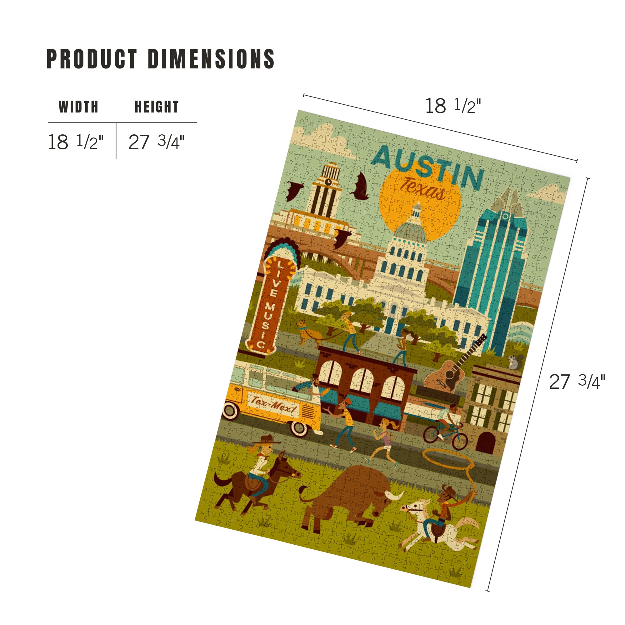 Austin Texas Puzzle per adulti 1000 pezzi disegnato a mano Austin Cityscape Jigsaw puzzle, musica e cultura Texas, puzzle di viaggio Downtown Austin, poster di riferimento incluso, prodotto negli