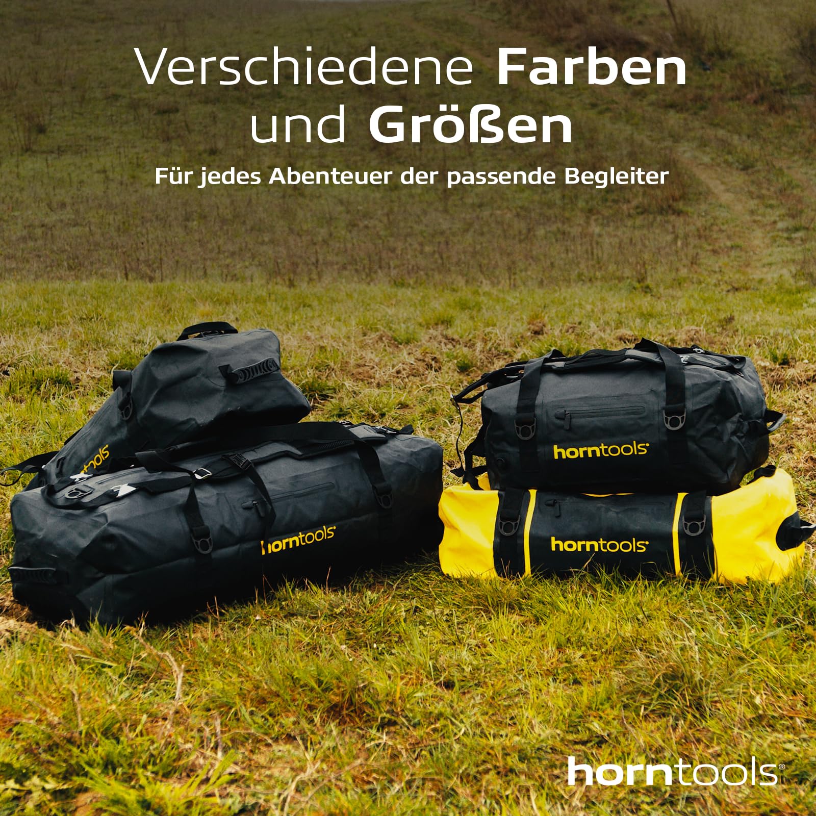 horntools Expedition Tasche - 90l - 100% Wasserdicht - Abnehmbare Tragegurte - Tragbar als Duffle Bag oder Rucksack - Reisetasche, Sporttasche, Motorradtasche - Gelb