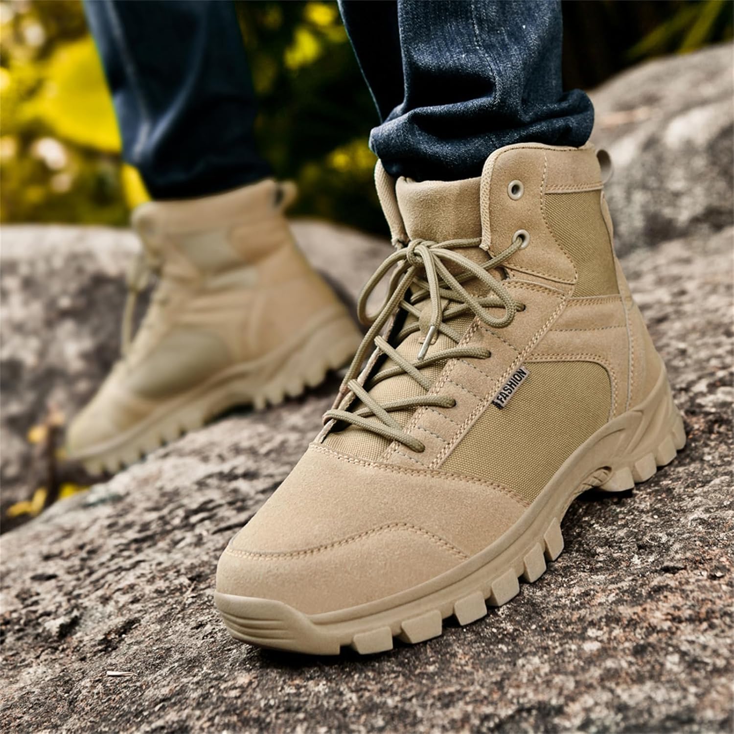 Men's High Top Suede Leather Military Tactical Boots 6 Inch Lightweight Waterproof Outdoor Hiking Desert Combat Motorcycle Boots for Backpacking Travel Army Jungle Hunting