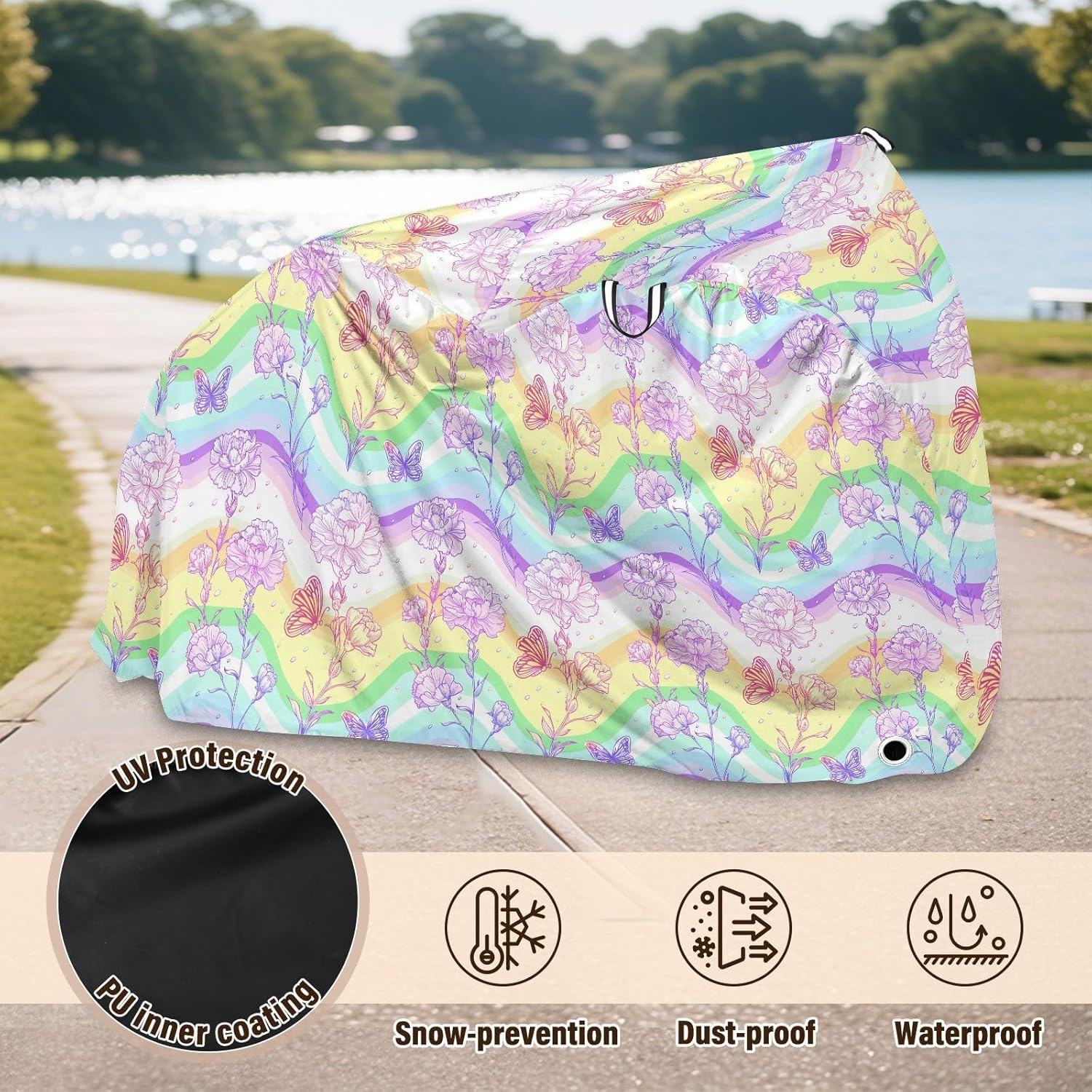 ALAZA Rainbow Color Carnation Flower Bike Cover Waterproof Outdoor Ebike Bicycle Covers Tarp Protection for 1/2 Bikes, Sun UV Dust Wind Proof
