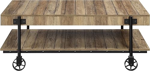 Miniatura 7 de Furniture of America Cleon Industrial - Mesa de sofá industrial de 48 pulgadas con ruedas para exhibición, decoración de sala, pasillo, dormitorio,