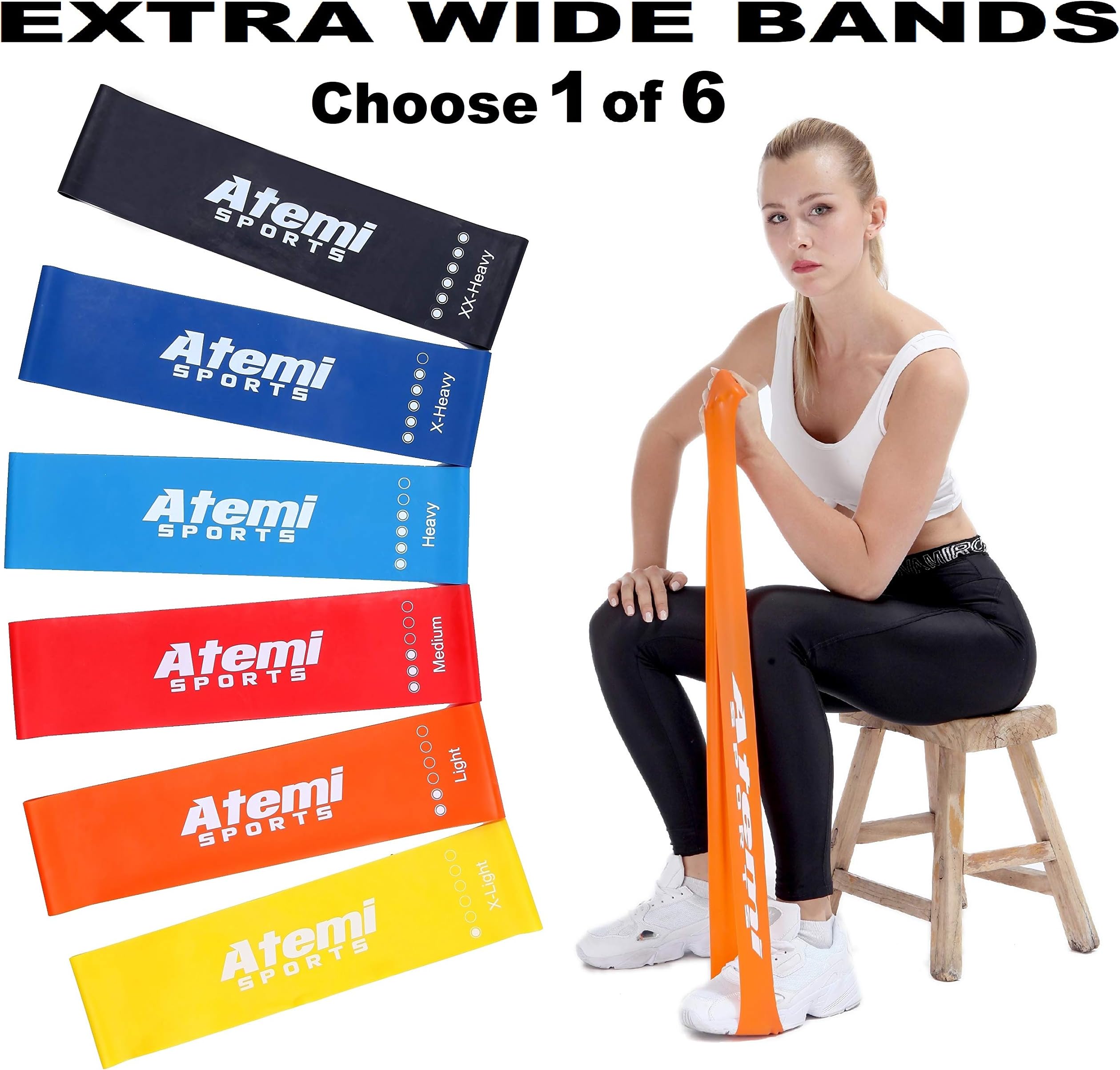 Atemi Sports SINGLE Stretch Bands for Exercise | EXTRA WIDE Elastic Bands Exercise Loop | Exercise Bands Resistance for Women or Men | Resistant Bands Female Booty Builder (Orange/Light)