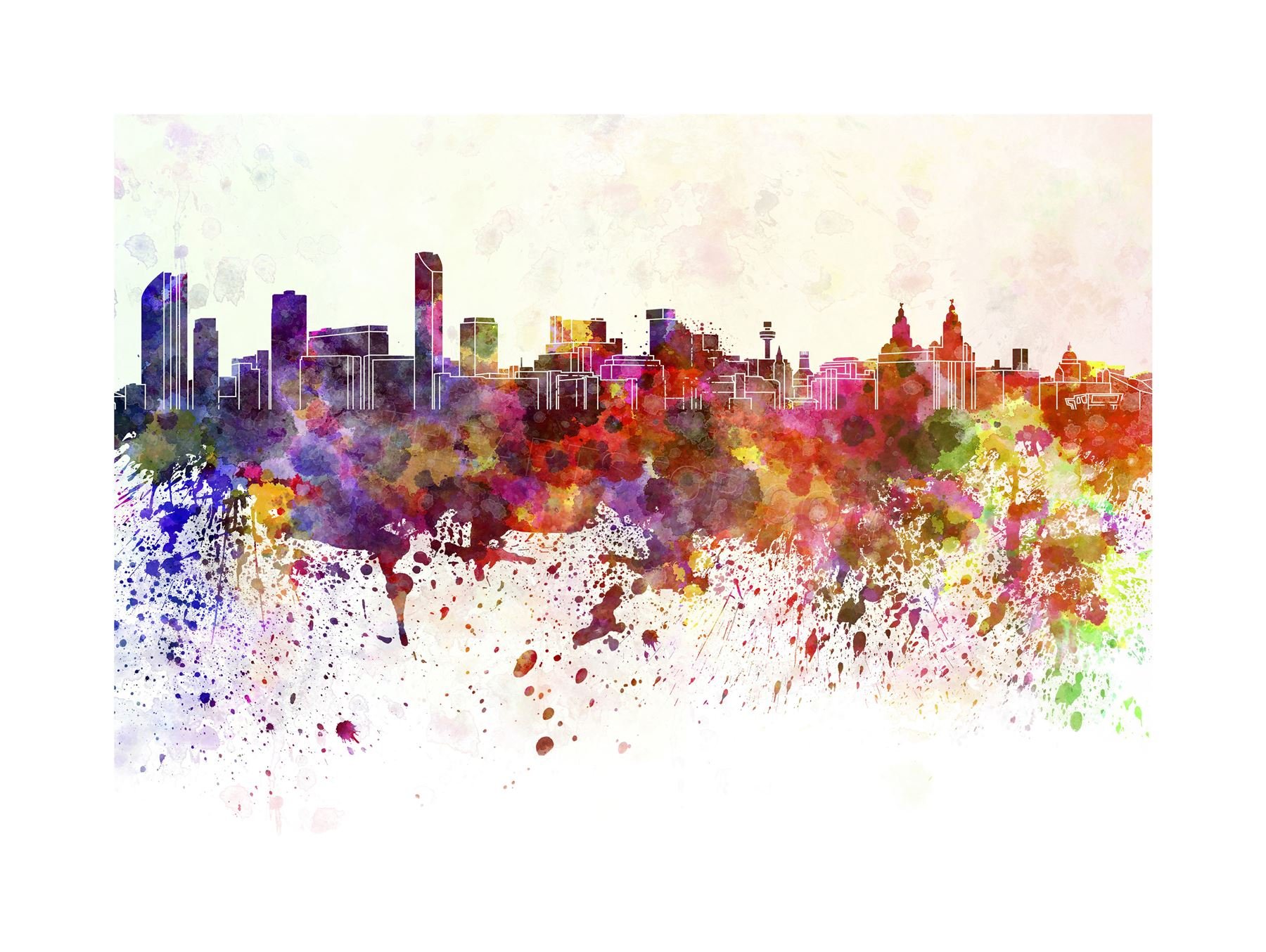 Wee Blue Coo Painting Cityscape Liverpool Skyline Paint Splash Wall Art Print