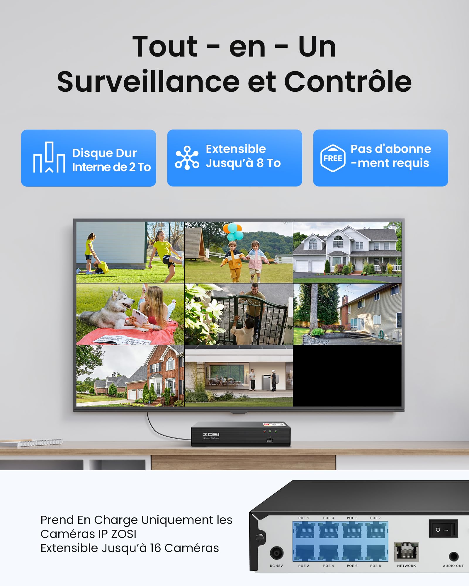 ZOSI C220 4K 8MP Kit Caméra de Surveillance Extérieure PoE NVR 8CH 2TB