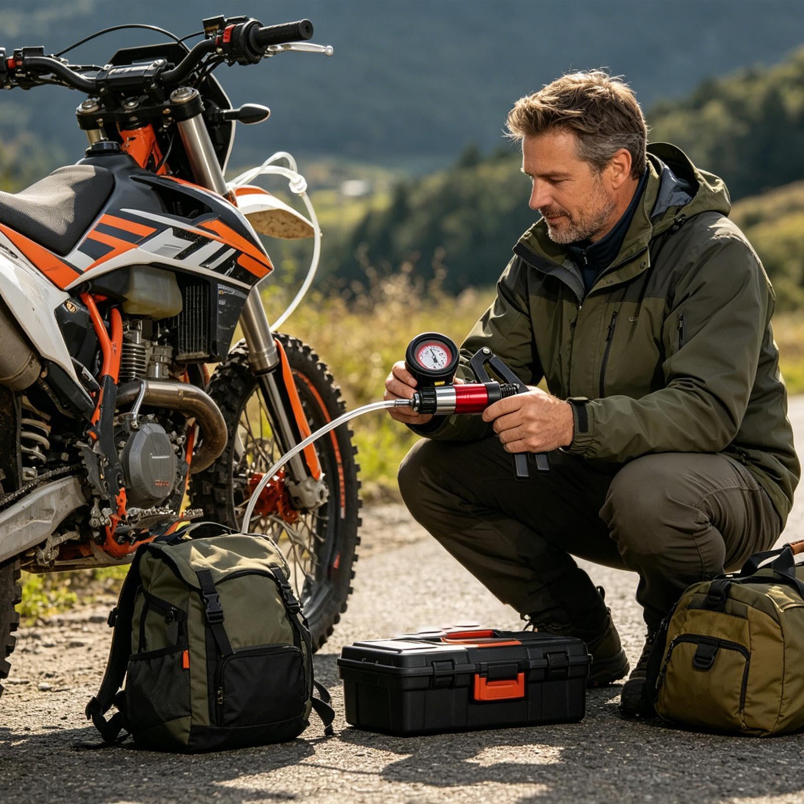 Ręczna Pompa Próżniowa Uniwersalne Narzędzie Motocyklowe z Adapterami | Samochodowa pompa próżniowa do układu hamulcowego do Odciągania i Napełniania Płynu w Układzie Hamulcowym Motocykli i