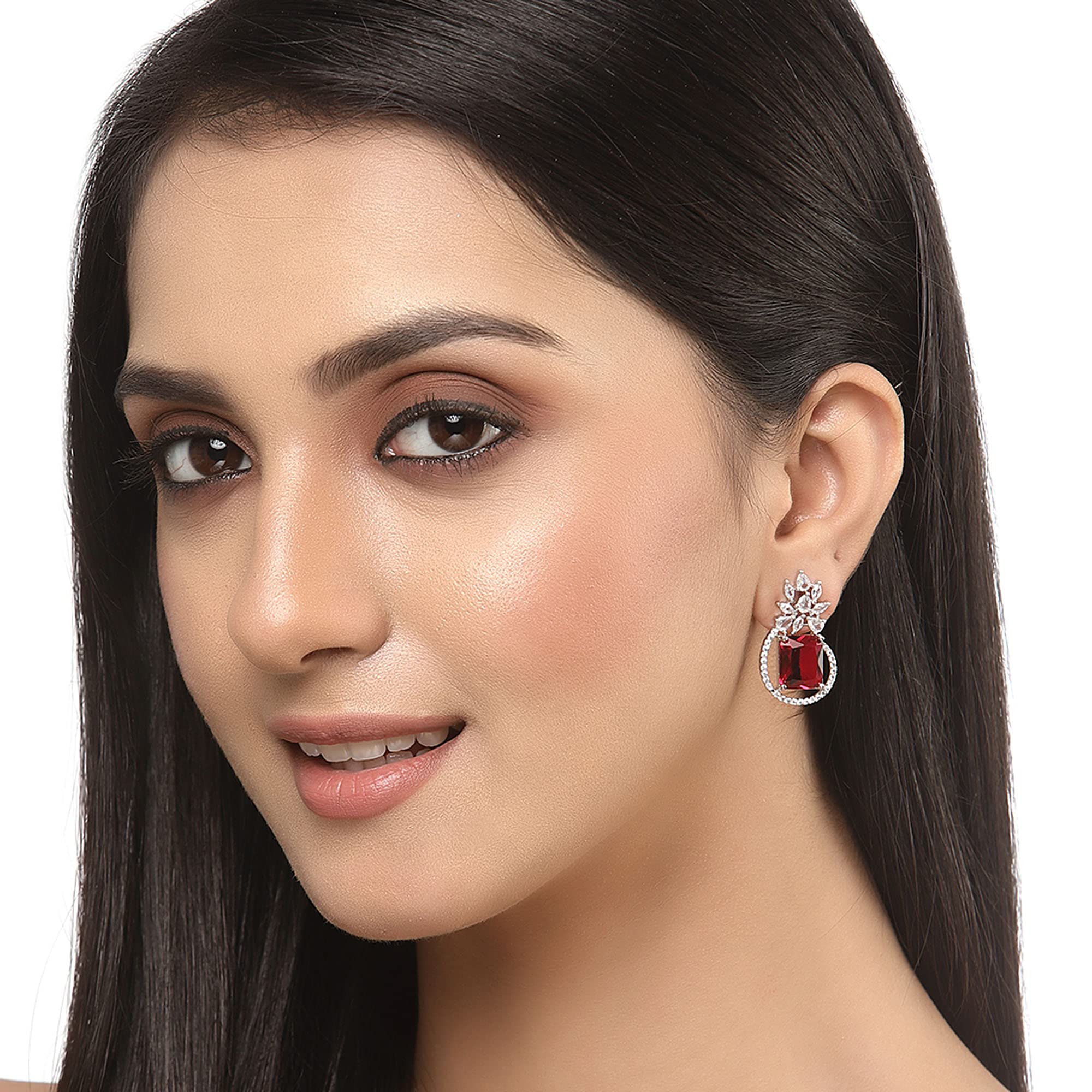 Rhodium-Plated American Diamond Paisley Studs Earrings