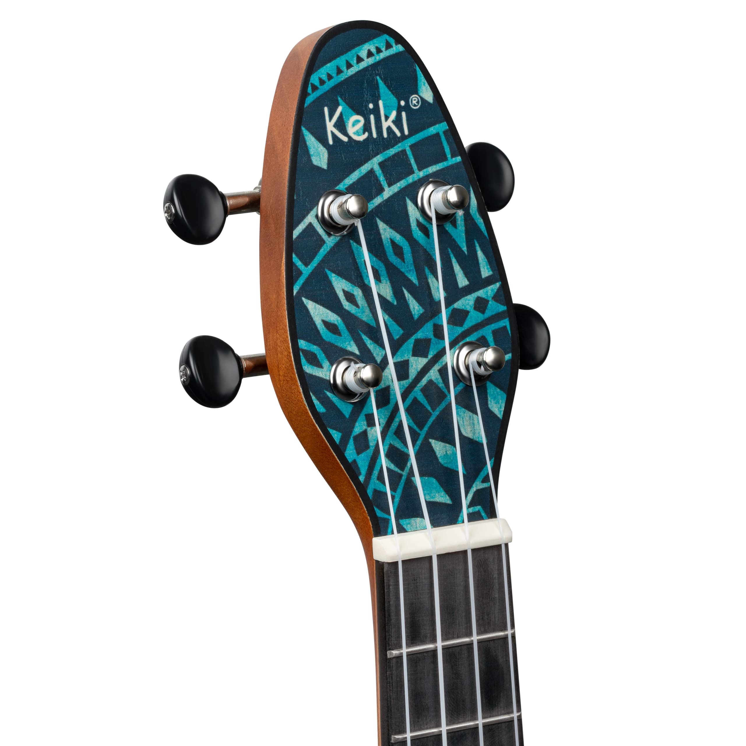 Ortega Guitars Ukelele Soprano azul - Keiki K2 - Kit de inicio incluye afinador, correa, 5 púas medianas y bolsa de dibujo - caleidoscopio azul (K2SS-BKC)