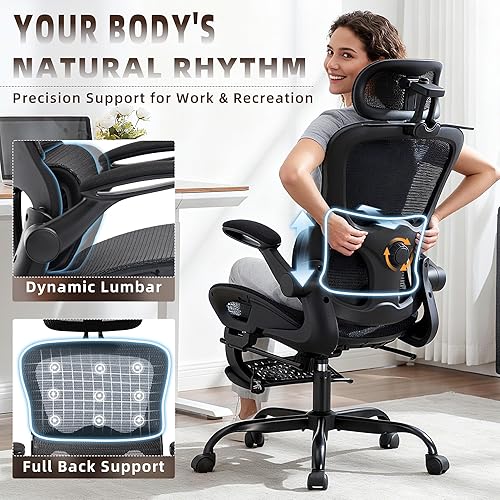 Miniatura 3 de Silla de oficina ergonómica, silla de escritorio ajustable con respaldo alto y reposapiés, soporte lumbar 2D, de malla transpirable ejecutiva,
