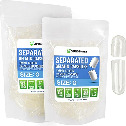 XPRS Nutra Cápsulas separadas de gelatina tamaño 0  100 cápsulas vacías separadas en bolsas  Cápsulas de gelatina tamaño 0  Cápsulas de gelatina