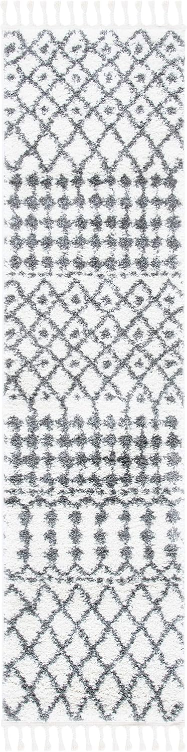 SAFAVIEH Berber Fringe Shag Collection Runner Rug - 2'2" x 8', Ivory & Dark Grey, Moroccan, Non-Shedding & Easy Care, 1.2-inch Thick Ideal for High Traffic Areas in Living Room, Bedroom (BFG538A)