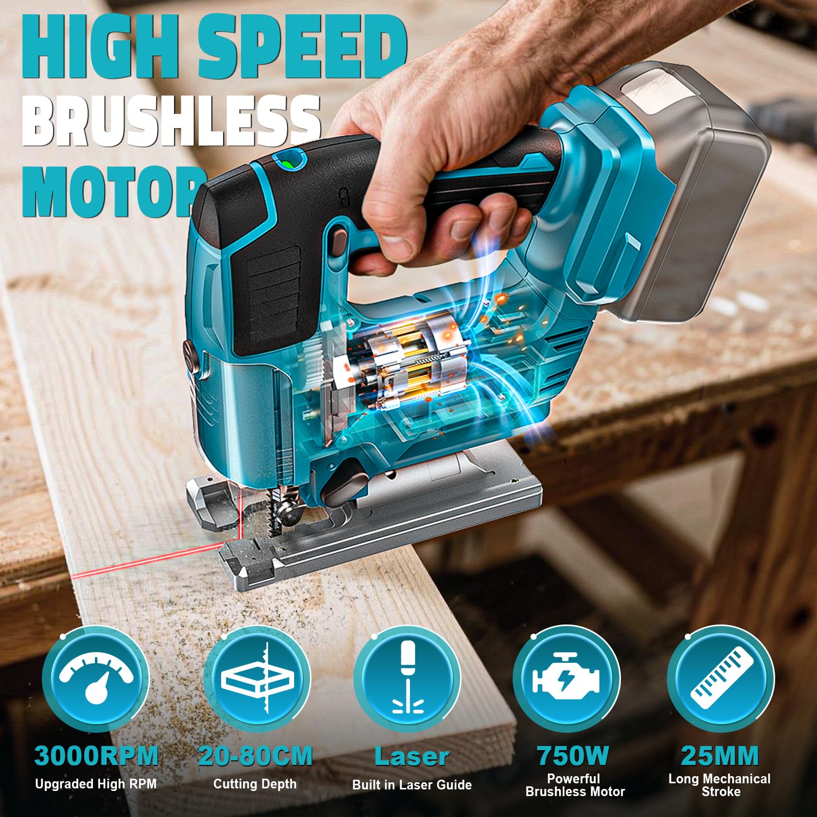 Ecarke 800W Scie Sauteuse Sans Fil Compatible avec Batteries Makita 18V