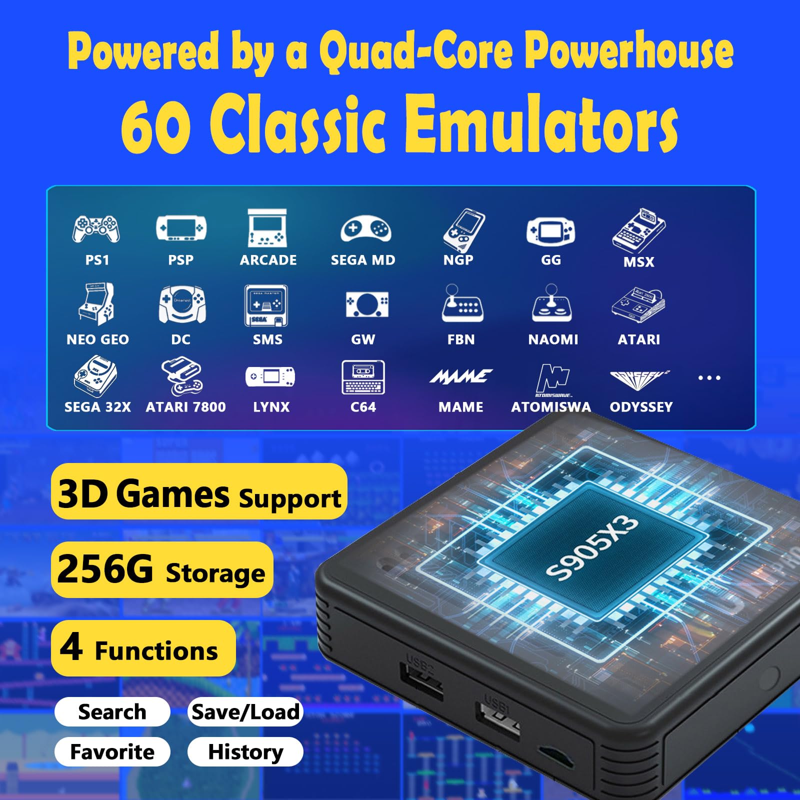 All8bit G11 Pro Game Box, Classic Video Games with HDMI, with 60 Emulators and 100000+ Games - Plug & Play TV Retro Gaming Console with Upgrade Dual 2.4G Wireless Controllers