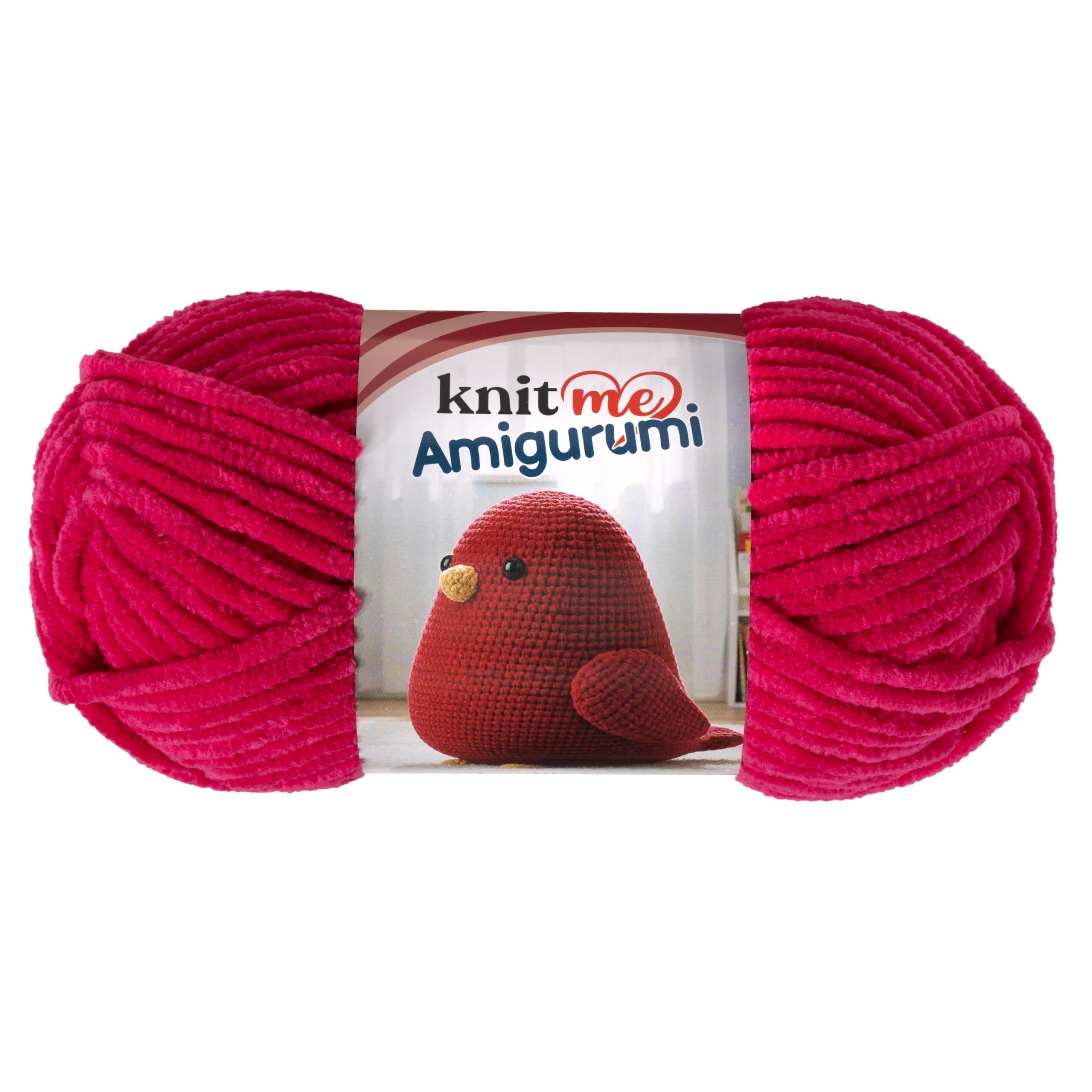 Knit Me Amigurumi Velvet Chenille Yarn, Chunky Yarn for Crochet, 50g/55m Super Soft Polyester for Teddies, Plush Toys and Blankets, EN71-3 and Oeko-Tex Certified, 5.5mm Hook (Fuchsia)