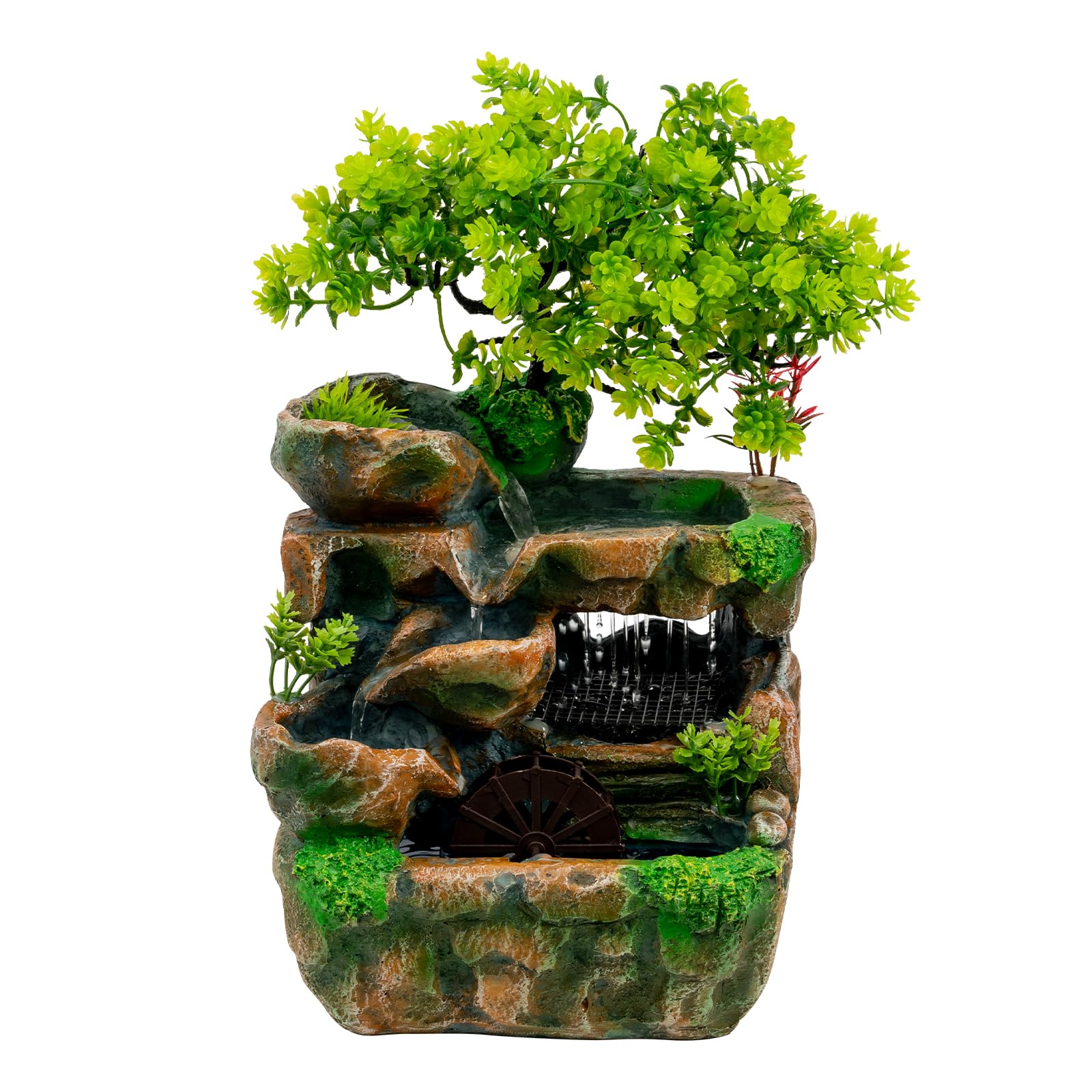 Fontaine D’intérieur Petit Desktop Cascade Nature Effet Pierre avec Lumière LED Coloré et Pompe à Eau pour Décorations Salon, Salle de Méditation, Salle de Conférence, 18x15x30cm
