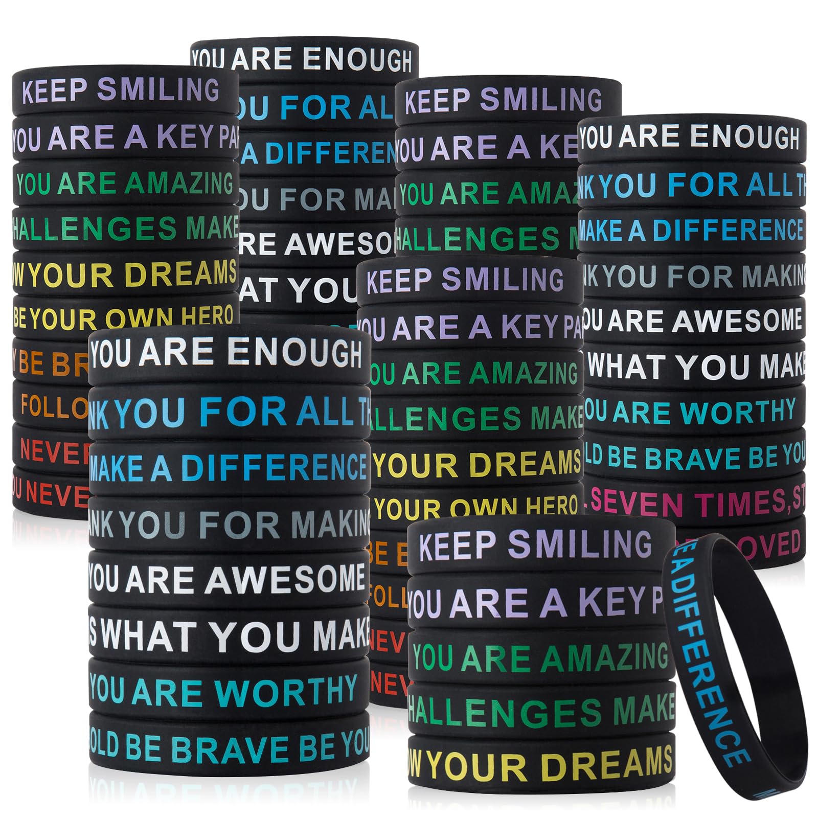 CYCLUSIVE 100 Pieces Inspirational Wristbands Colorful Inspirational Rubber Bracelets Back to School Party Classroom Prizes/Gifts For Students