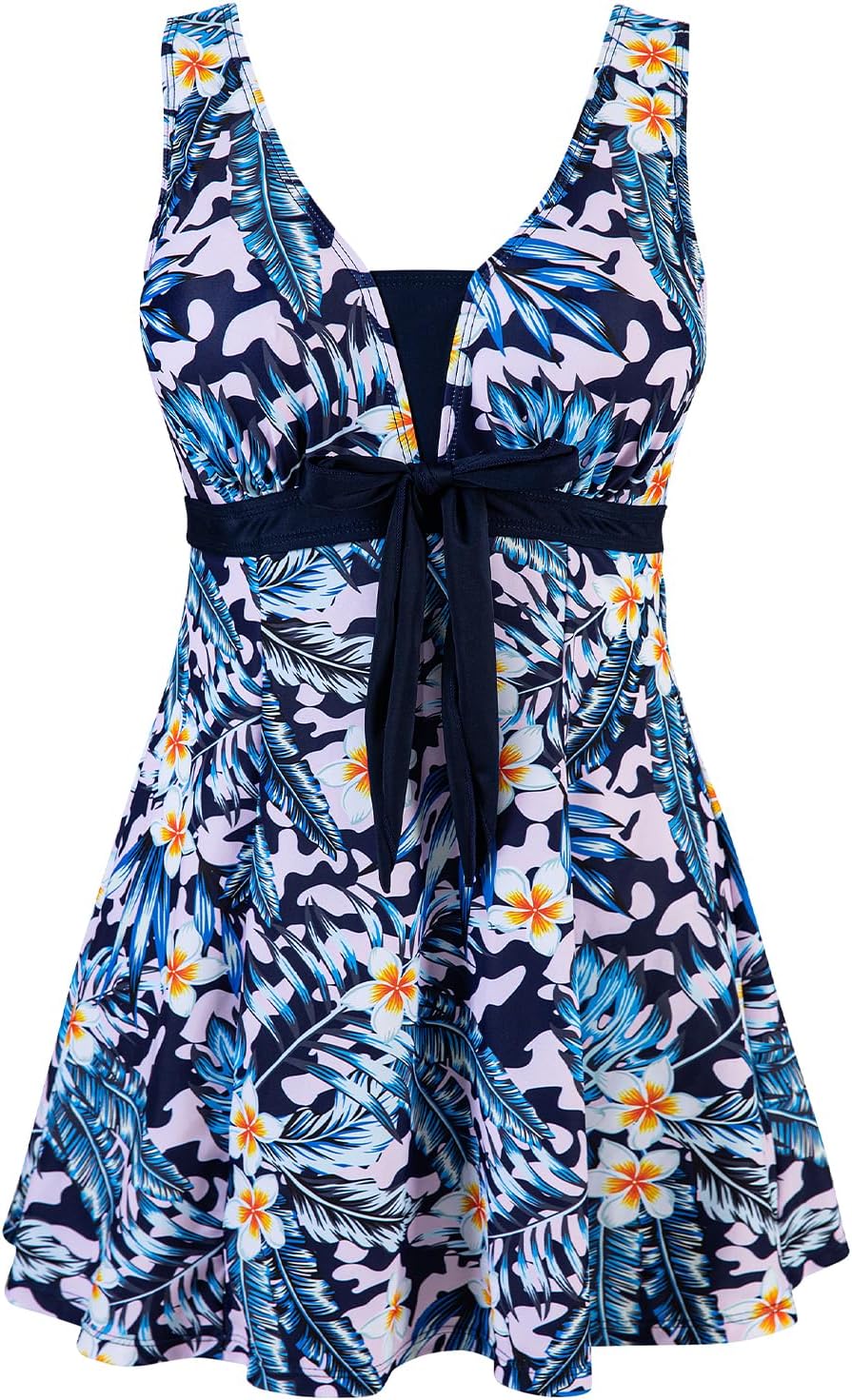 ECUPPER Womens One Piece Swimsuit Plus Size Bathing Suit Tummy Control Swimdress Shaping Skirted Swimwear with Boyshorts