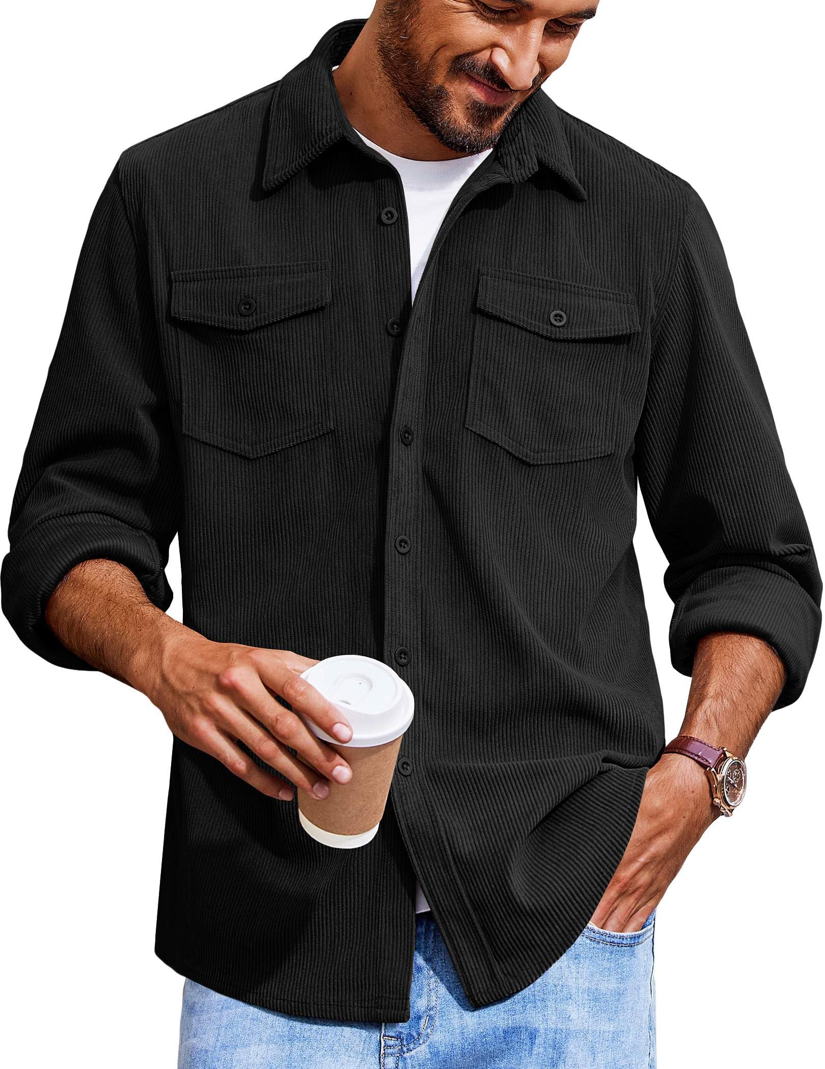 COOFANDY Men's Corduroy Button Down Shacket