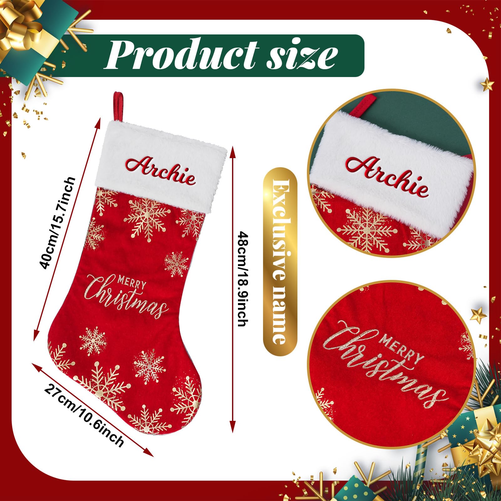 Chaussette De Noël Personnalisable Lettre - Bas Rouge 50cm à Suspendre, Cadeau Déco Cheminée Ou Sapin