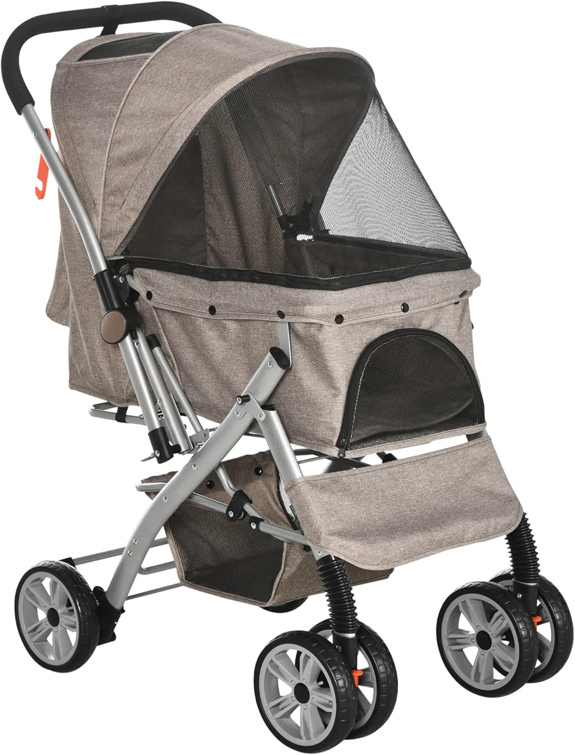 PawHut 4 Wheels Pet Stroller w/Reversible Handle, Foldable Dog Cat Travel Carriage w/EVA Wheels