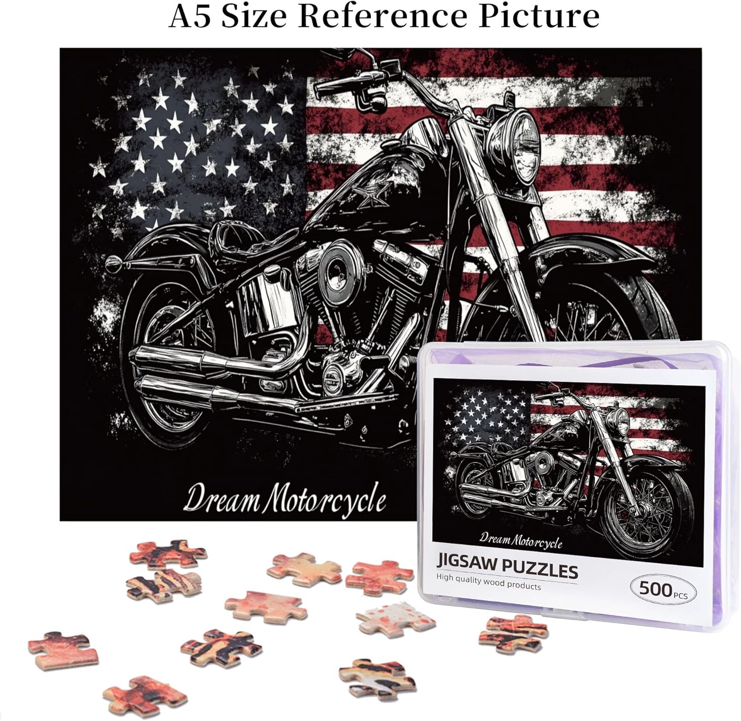 Dream Motorcycle Puzzles for Adults 500 Pieces,Stress Relieving Pleasure,Vintage Styles Motorcycle High Difficulty Wooden Puzzle 500 Piece,Great for Relaxation and Display for Puzzle Lovers