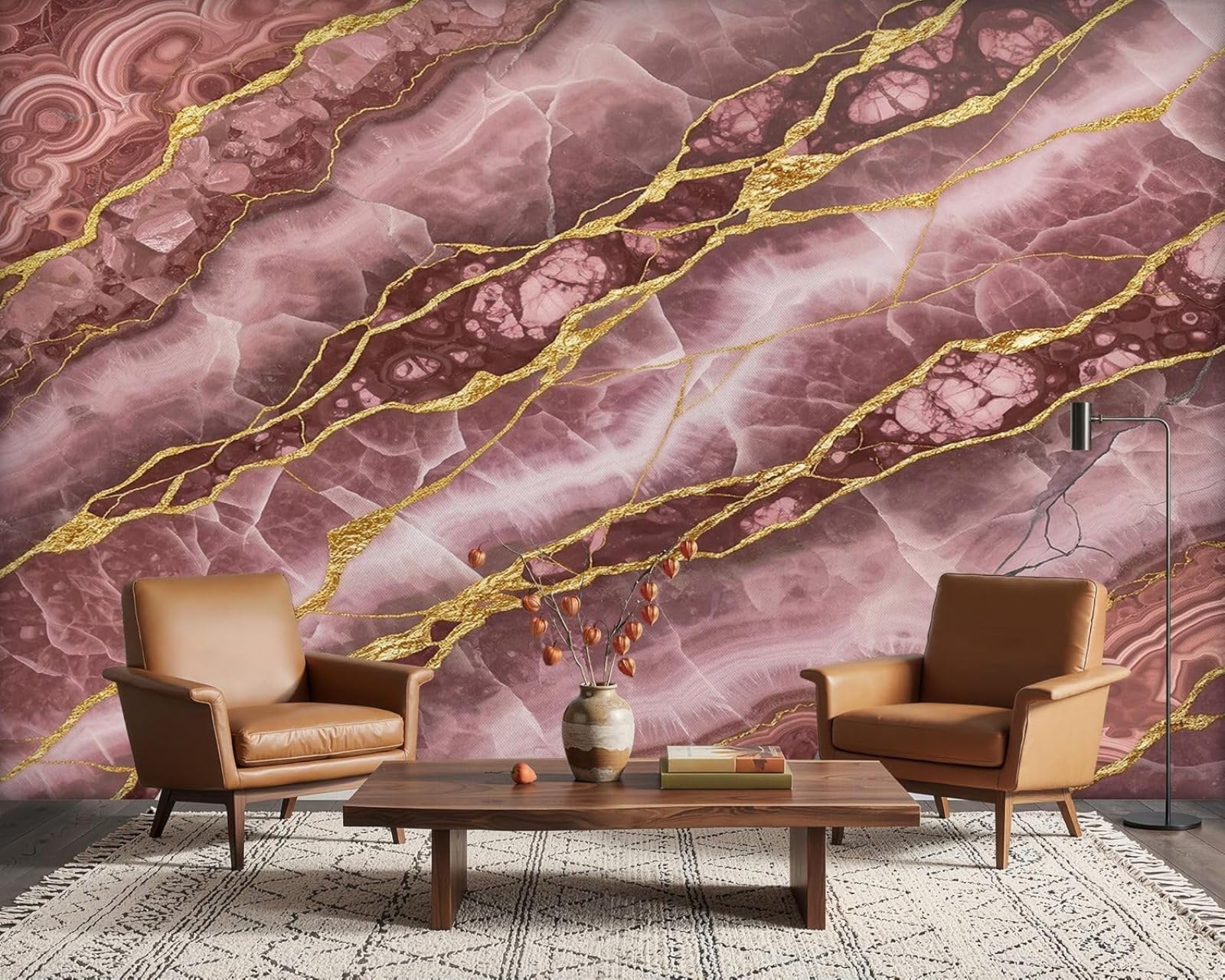 Hgjdjhnf 3D Mural Photo Wallpaper Pink Marble Dusky Pink Gold Marble Look Non-Woven Modern Living Room Bedroom Children's Room Wall Decoration Motif Wallpaper,400Cmx280cm Wall Sticker - Background Wall - Painting - Pos