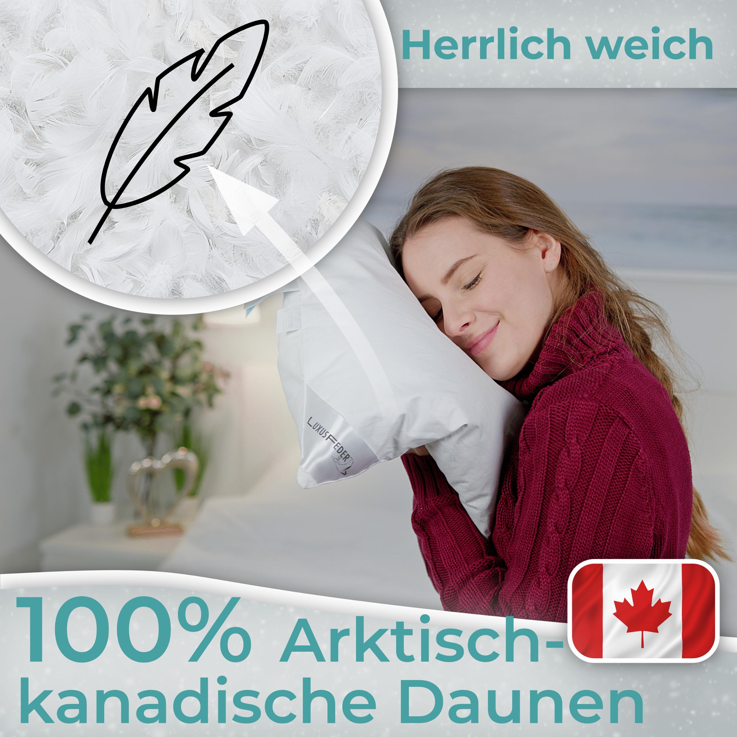 Luxusfeder Daunenkissen 40x40cm - Bezug 100% Baumwolle - Kopfkissen mit Daunenfüllung 200g - Daunen Kissen - Sofakissen, Kissenfüllung, Kisseninlett