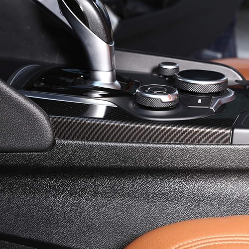 Miniatura 4 de CHEYA Fibra de carbono ABS para Alfa Romeo Giulia 2017-2019 Interior del coche consola central cambio panel cubierta ajuste auto accesorios