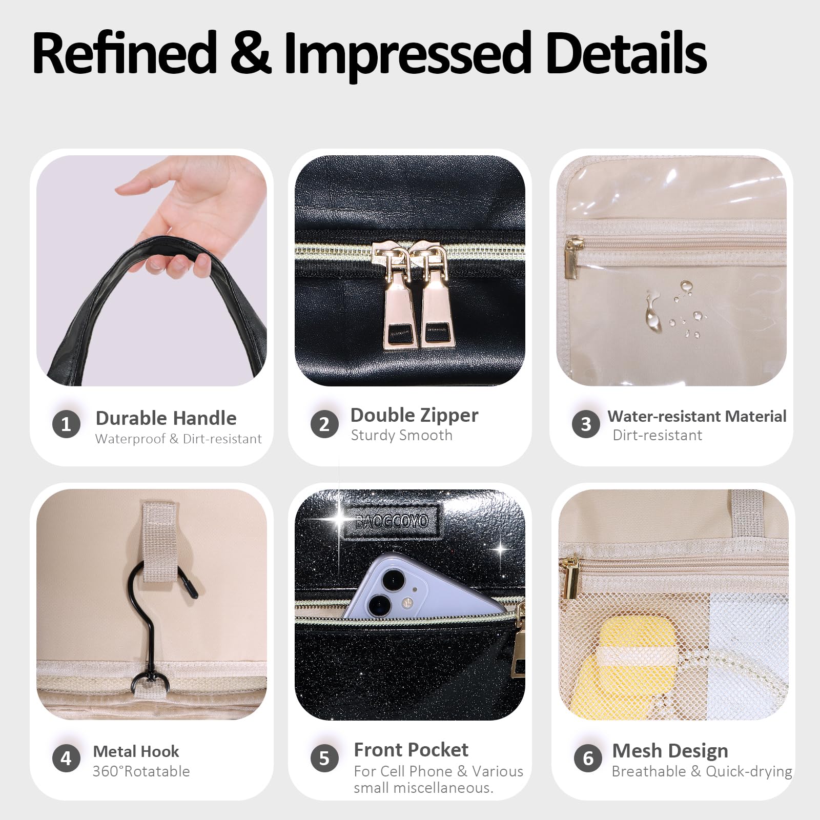 Beauty case da donna, borsa da toilette da appendere, impermeabile, organizer per articoli da toeletta glitterata, organizer per accessori da viaggio, elementi essenziali da viaggio, grande