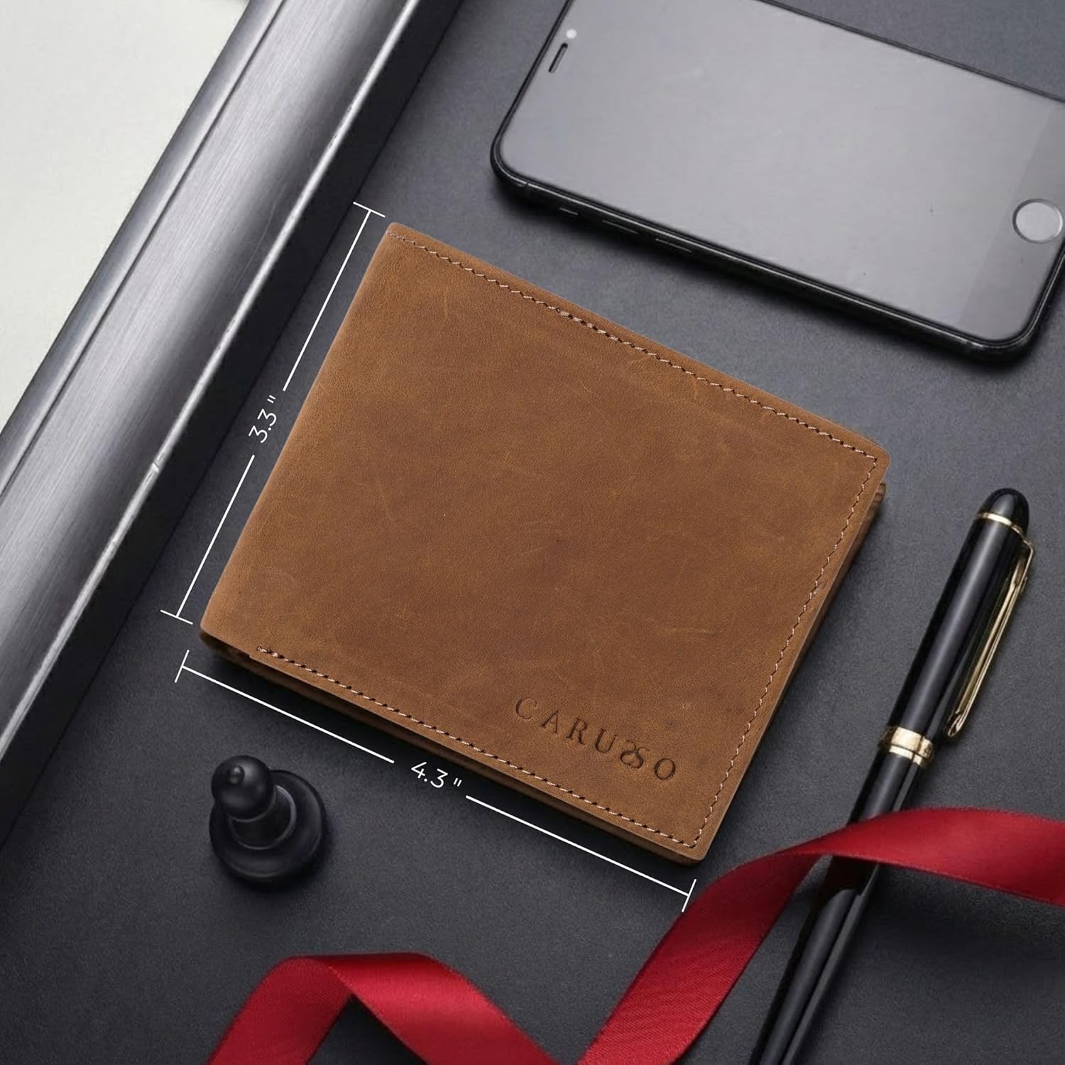 CARUSSO Leather Wallet for Men | RFID Blocking | Extra Capacity Bifold Wallet with 2 ID Windows (BROWN)