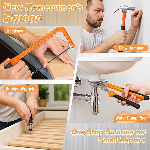 Miniatura 3 de Kit de herramientas de reparación del hogar con caja de herramientas, juego de herramientas para el hogar general con martillo y destornilladores,