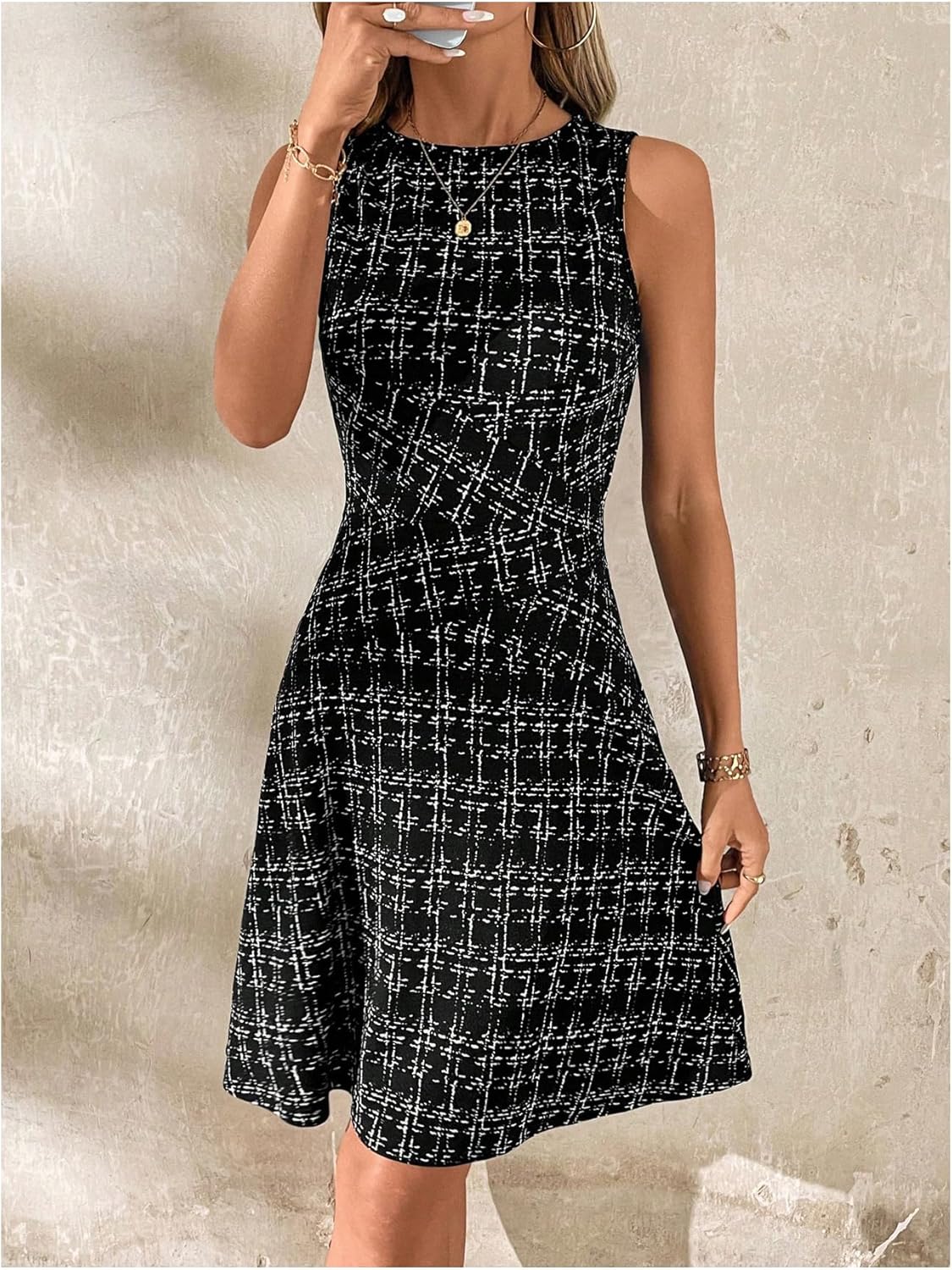 Verdusa Women's Casual Dresses 2025 Sleeveless Striped Mini Dress High Waisted A Line Dresses Striped Black Medium - Image 3