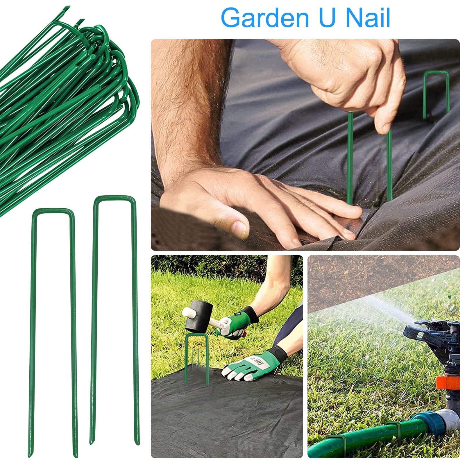 50 Piezas Clavijas de Jardín, Galvanizado en Forma de U Grapas Jardin Anclas de Suelo Camping, Piquetas de Acero para Control de Malas Hierbas Membrana Cesped Artificial