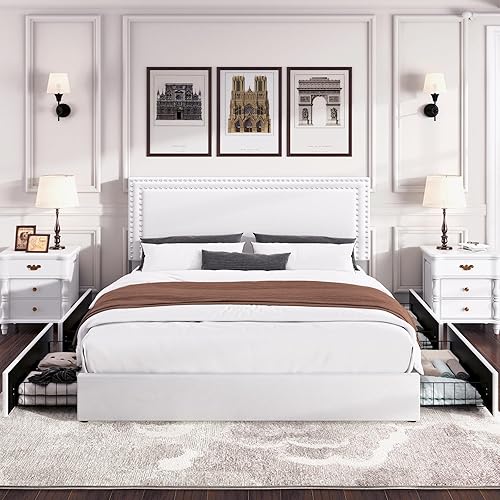 Miniatura 323 de VECELO Base de cama de tamaño matrimonial con cabecera tapizada ajustable, plataforma de listones de madera, diseño sin ruido, fácil montaje Negro