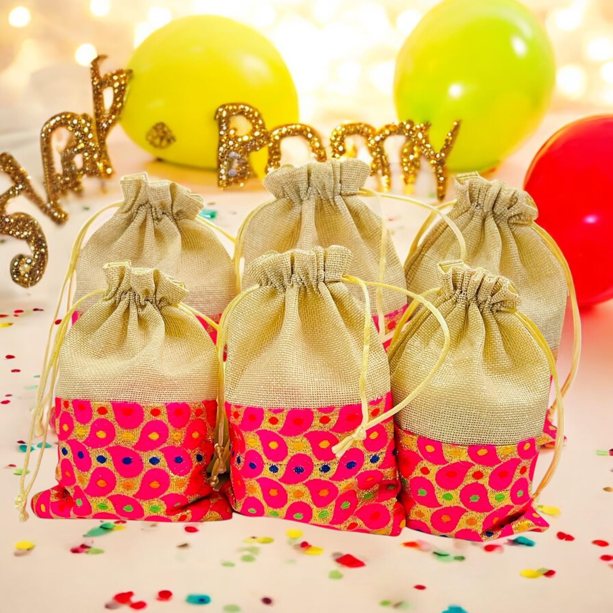 Kriwin Pack of 25 pcs Small Size Brocade & Jute Potli Gift Bags (18 X 12 cm) 2