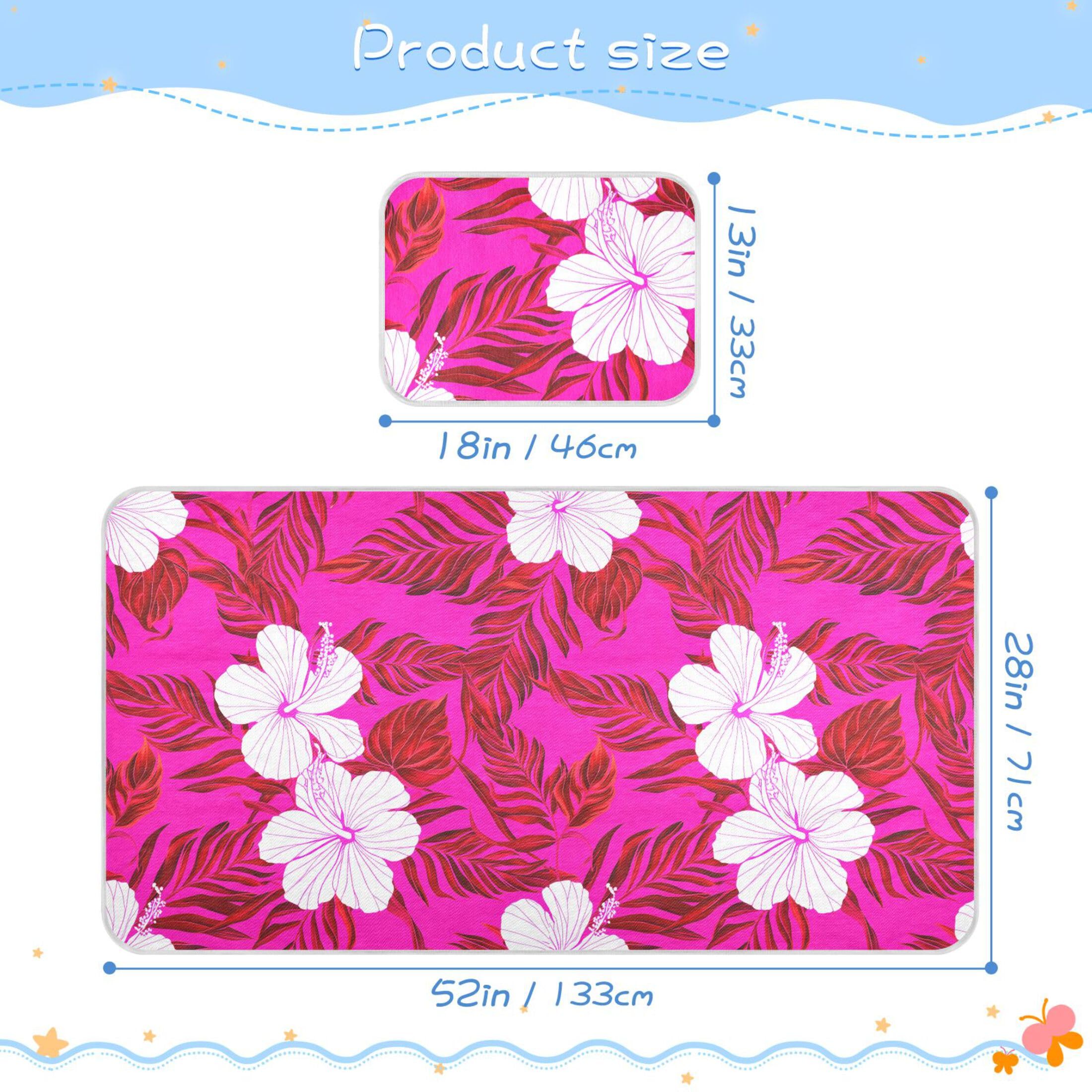 Takiito Hibiscus Flowers on Pink Baby Cooling Mattress Pad, Soft & Breathable Cooling Mat Keep Baby Cool in Summer 28x52 in, Nursery Essential