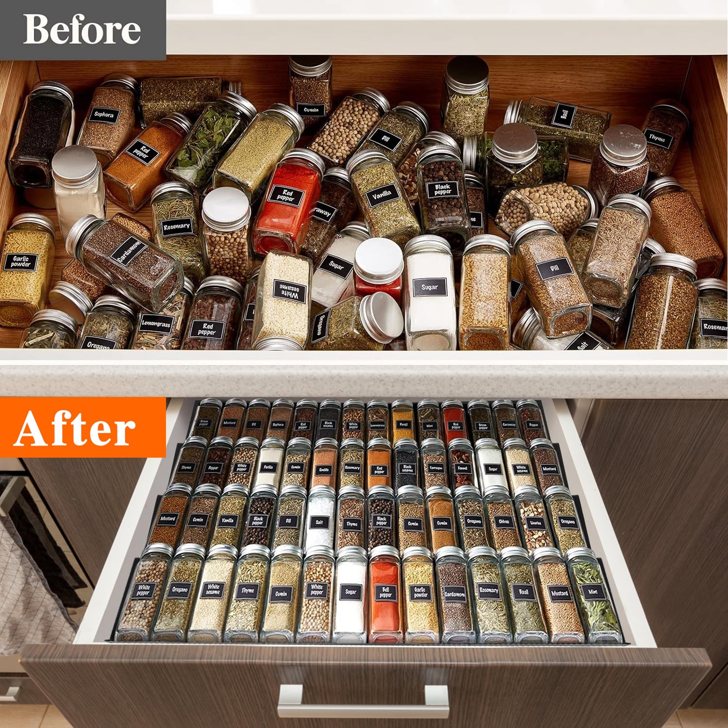 Gewürz Schubladen Organizer 8-tlg. - Ausziehbar Von 23-46cm Mit 4 Etagen